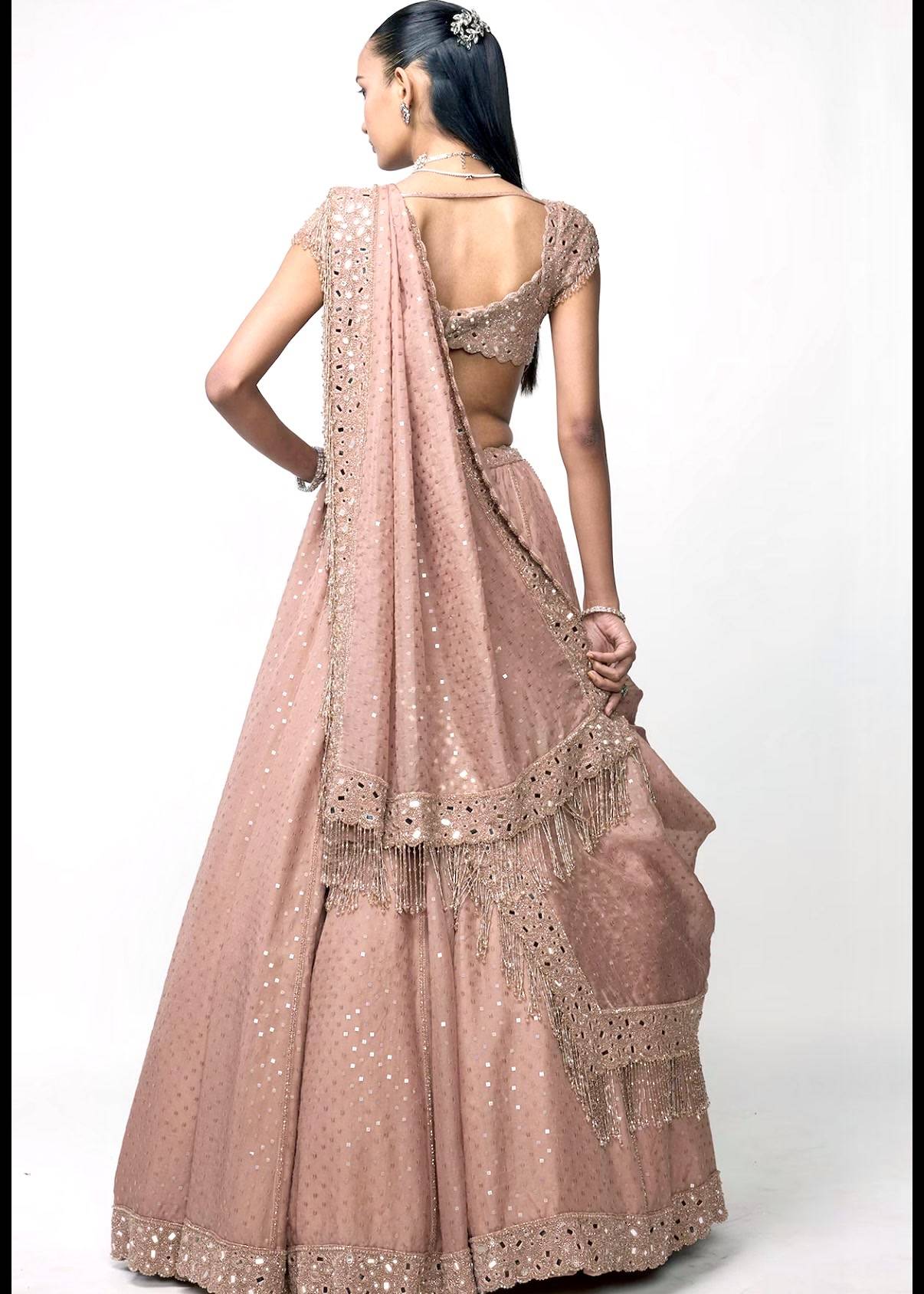 Vvani by Vani Vats Blush Mirror-Work Organza Lehenga Set Image - 1