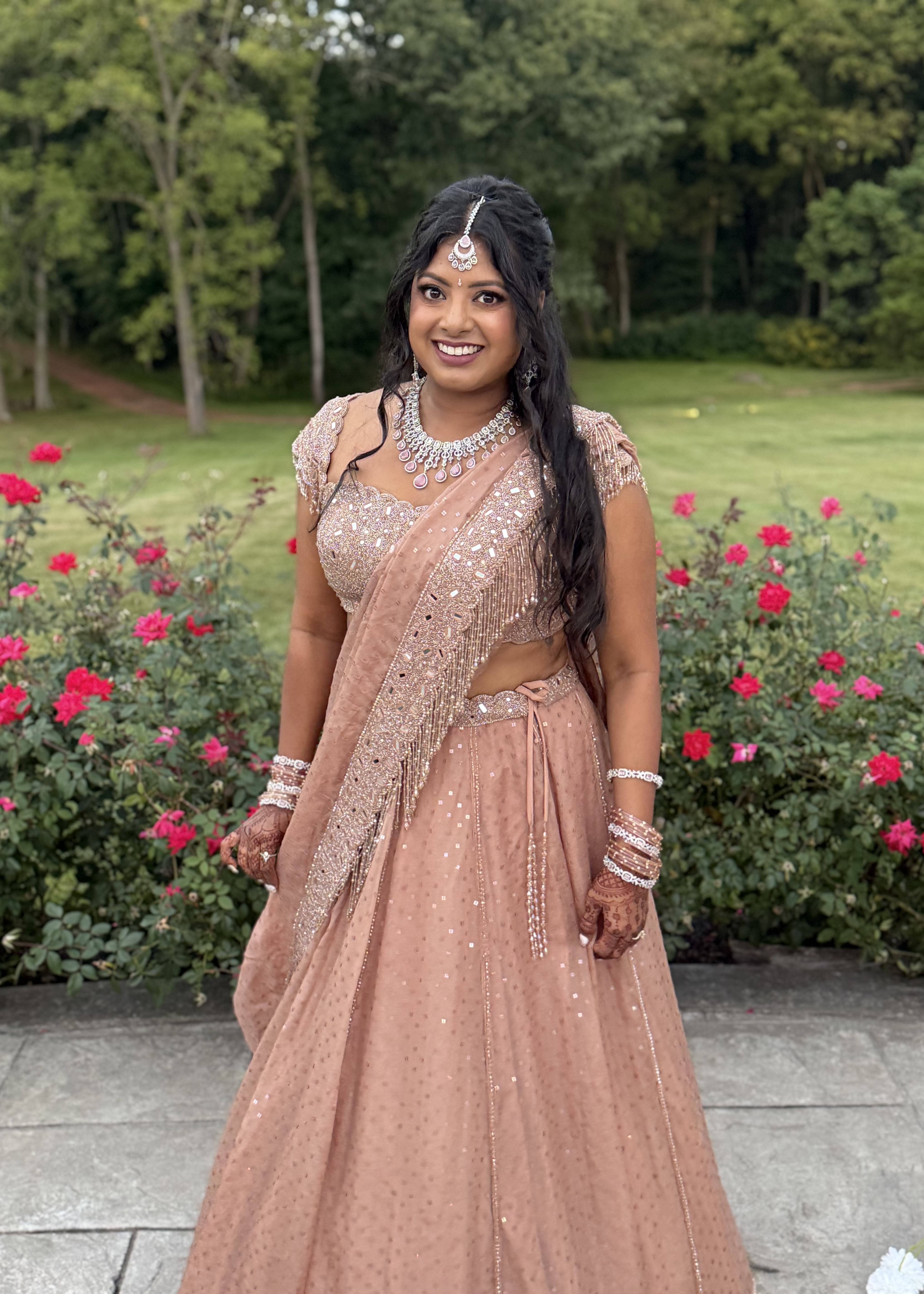 Vvani by Vani Vats Blush Mirror-Work Organza Lehenga Set Image - 3