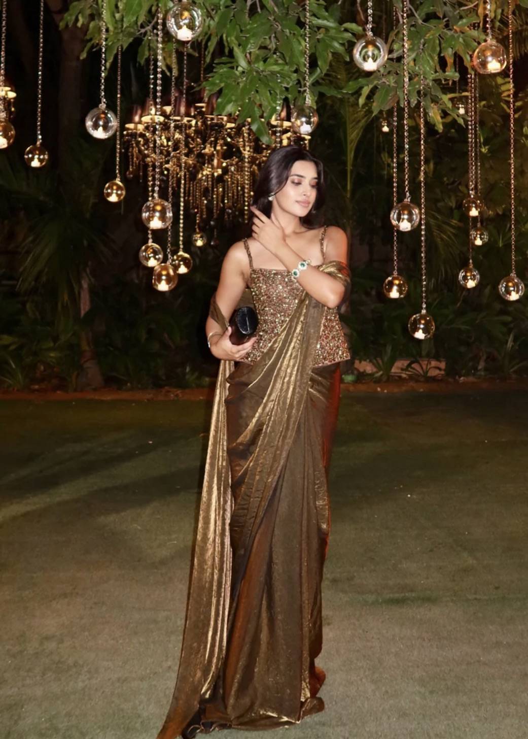 Gold Tissue Sari with Embellished Bodice Image - 1