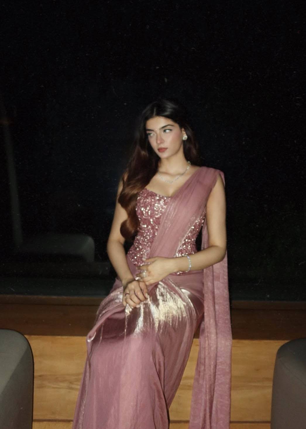 Sequin Rose Gold Shimmer Sari  Image - 4