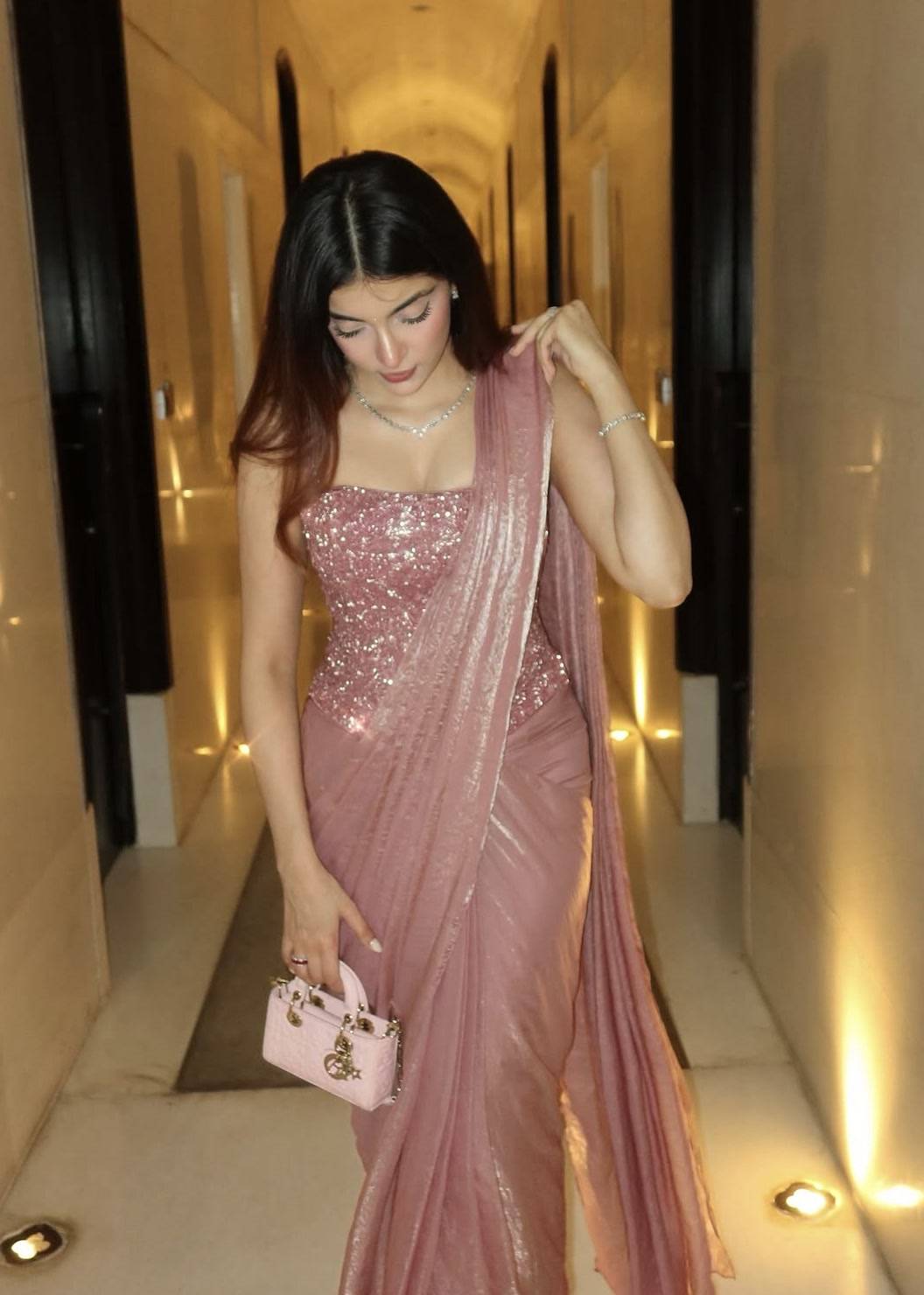 Sequin Rose Gold Shimmer Sari  Image - 2