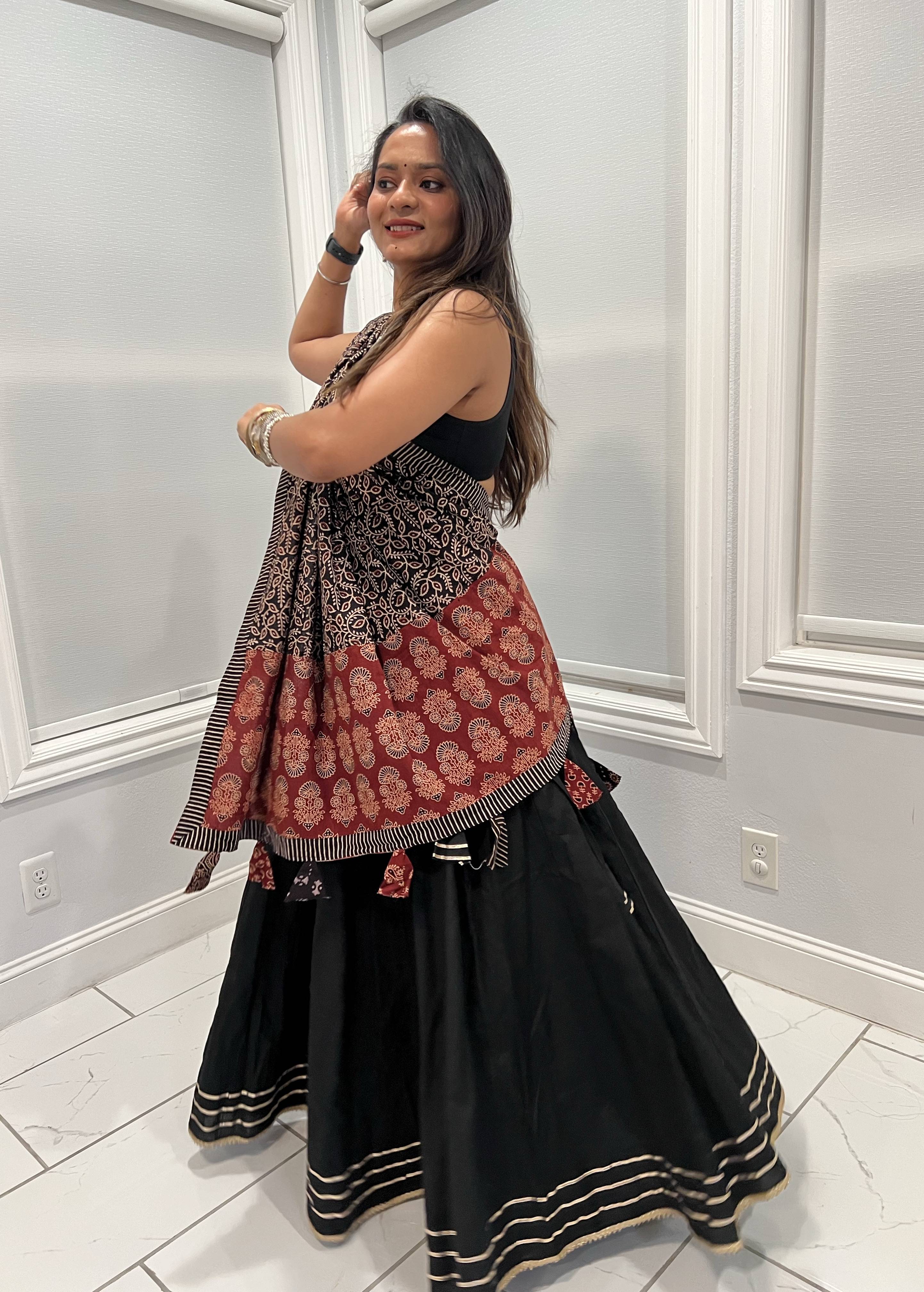 Black Ajrakh Print Lehenga Set Image - 1