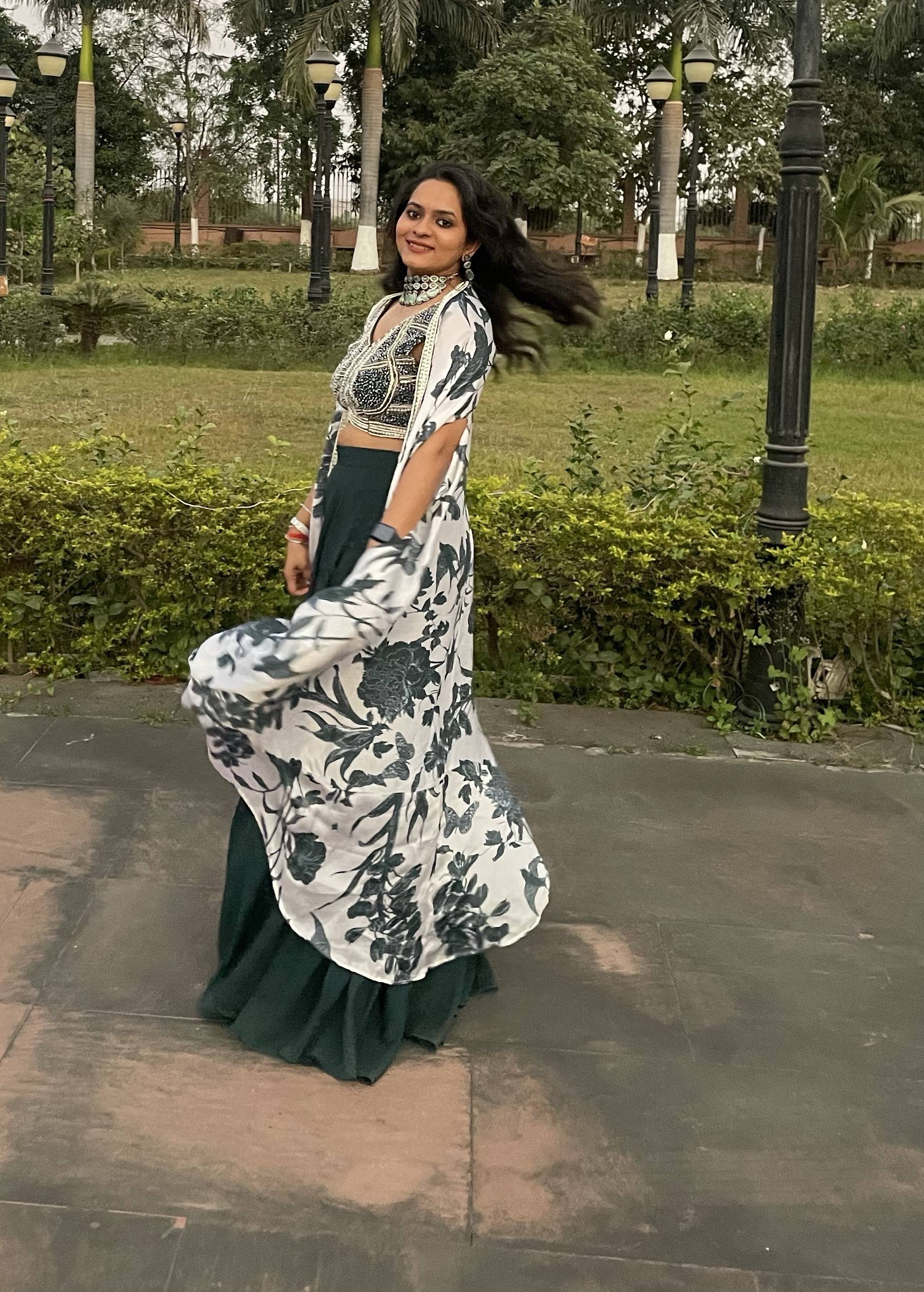 Green and Ivory Floral Cape Set Image - 1