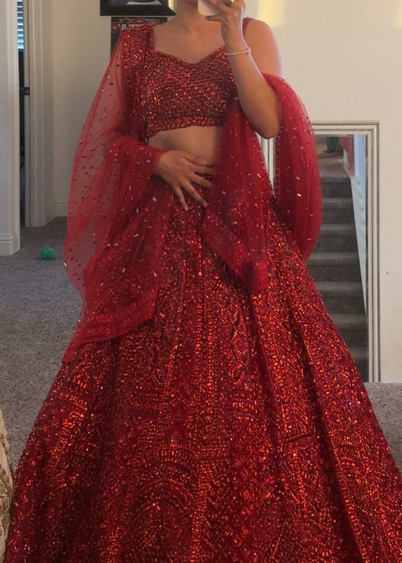 Brick Red Crystal Lehenga Image - 1