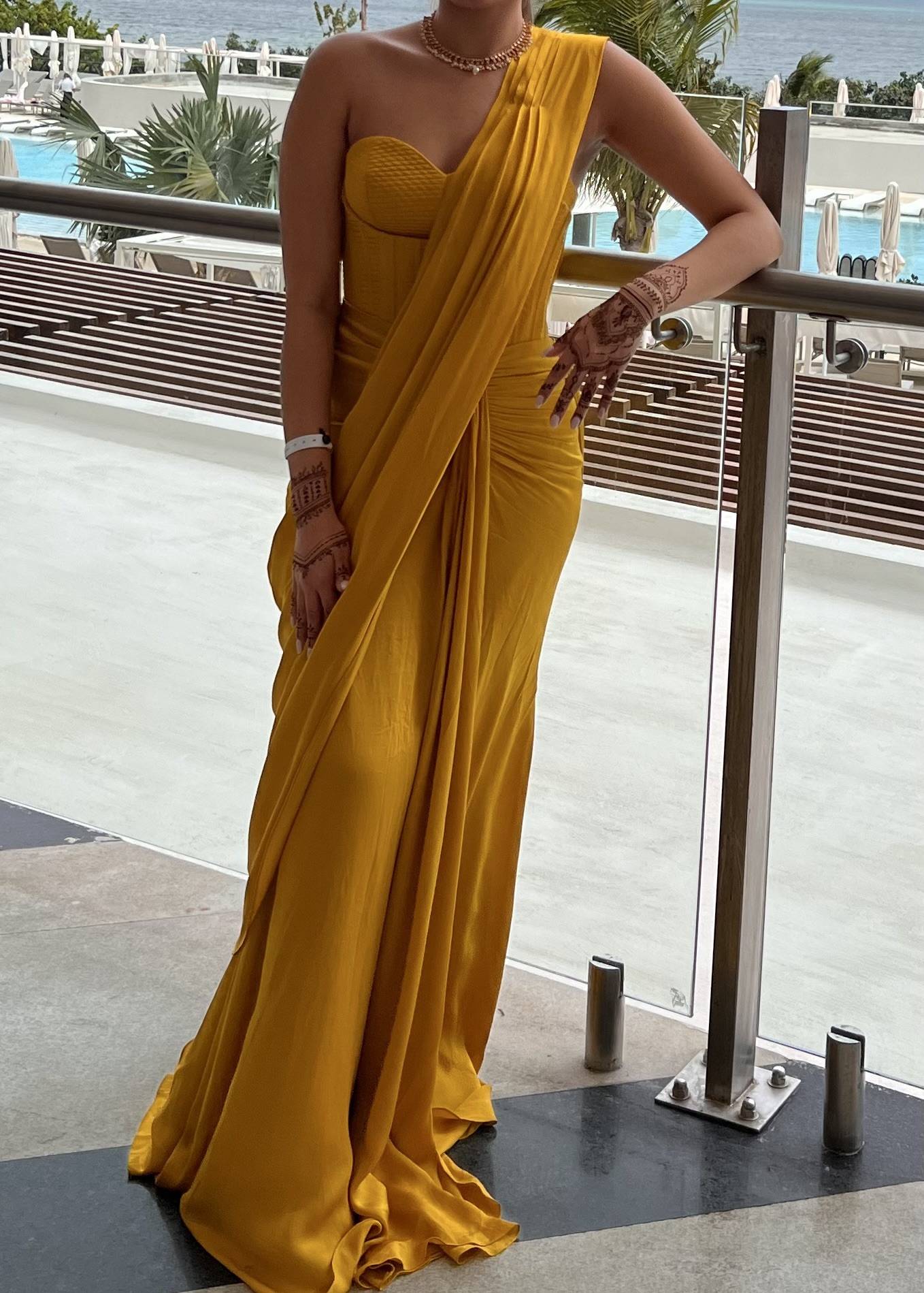 Golden Yellow Pre-Draped Sari Set Image - 0