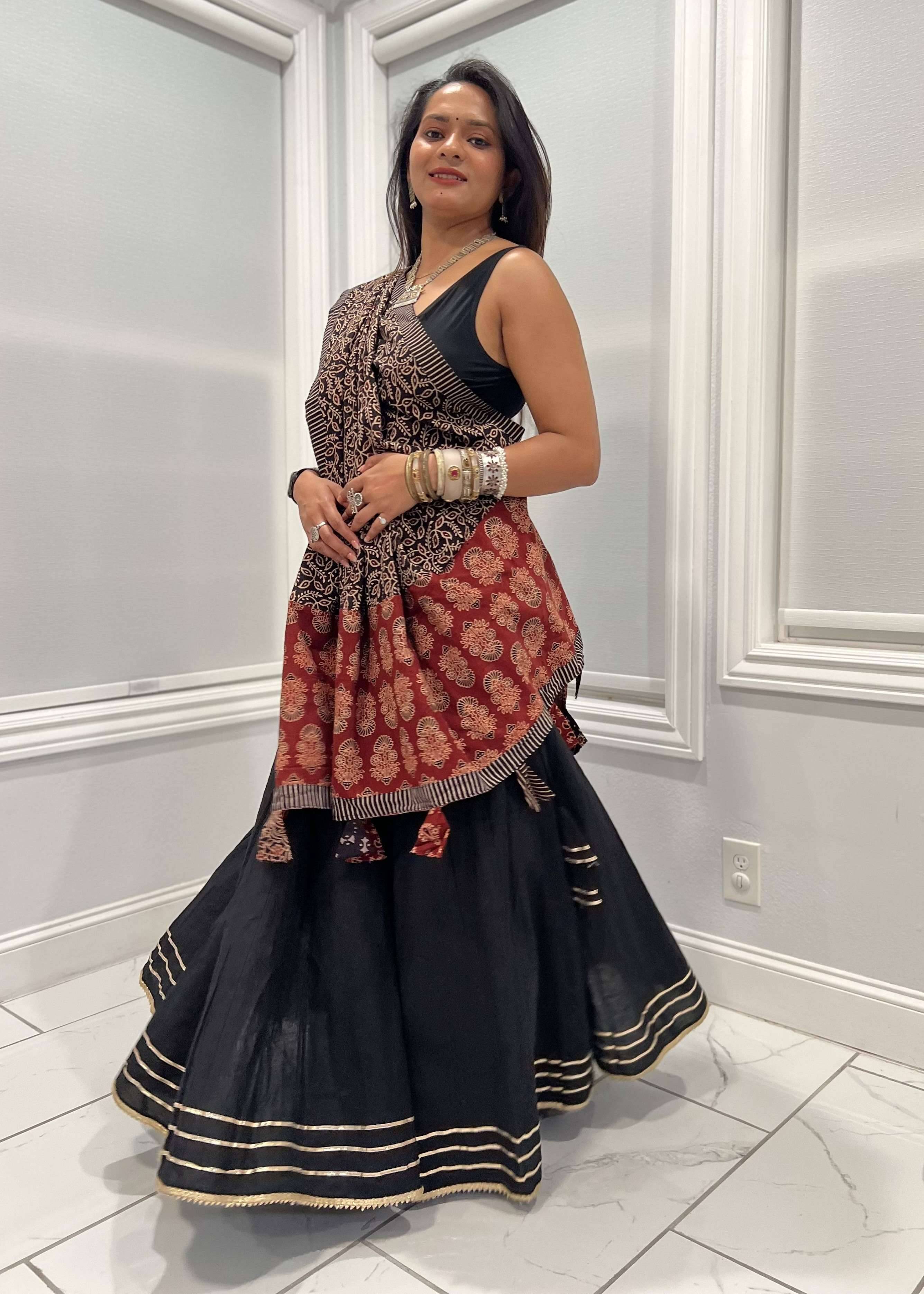 Black Ajrakh Print Lehenga Set Image - 0