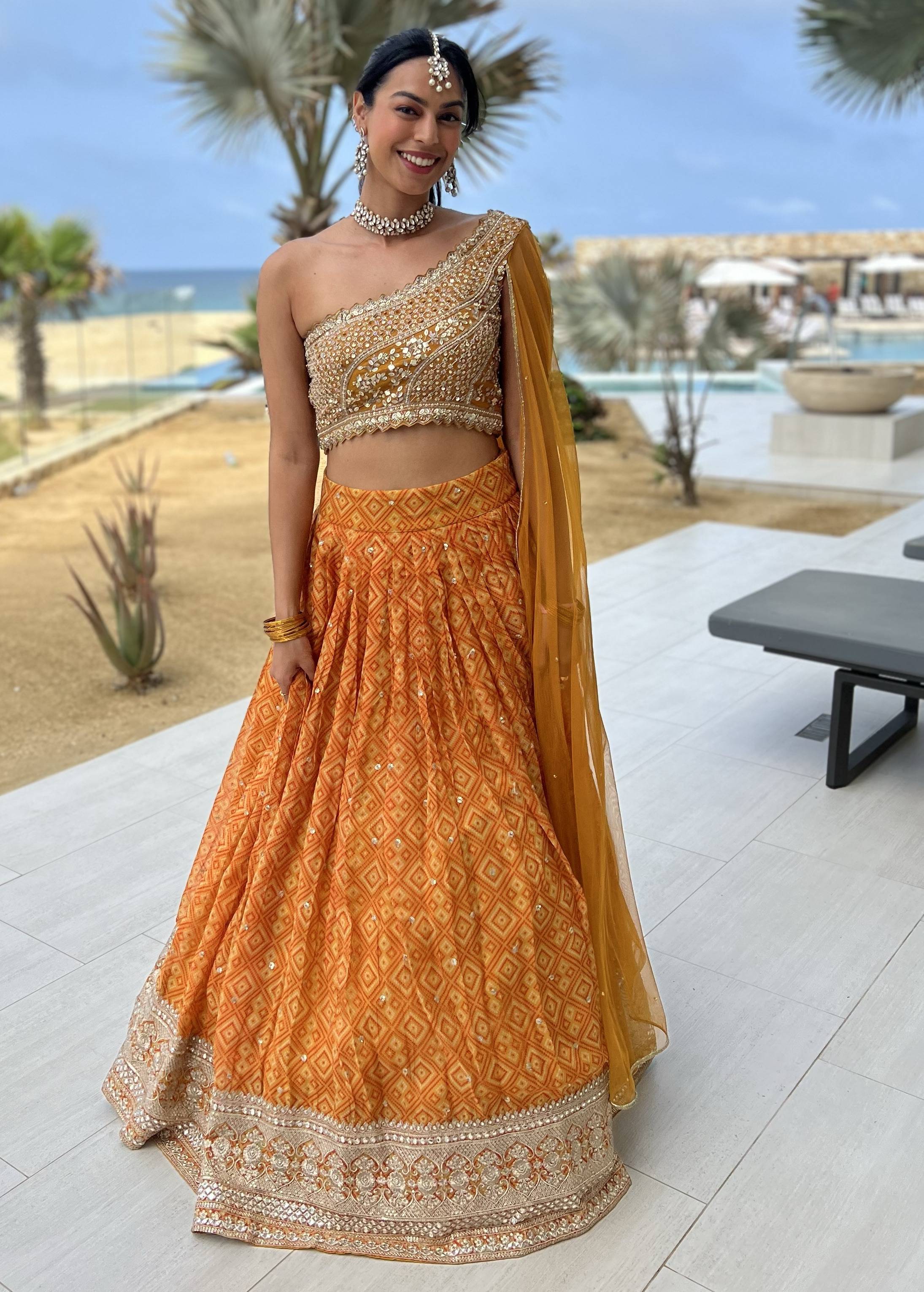 Orange Mirrorwork Lehenga Set Image - 0