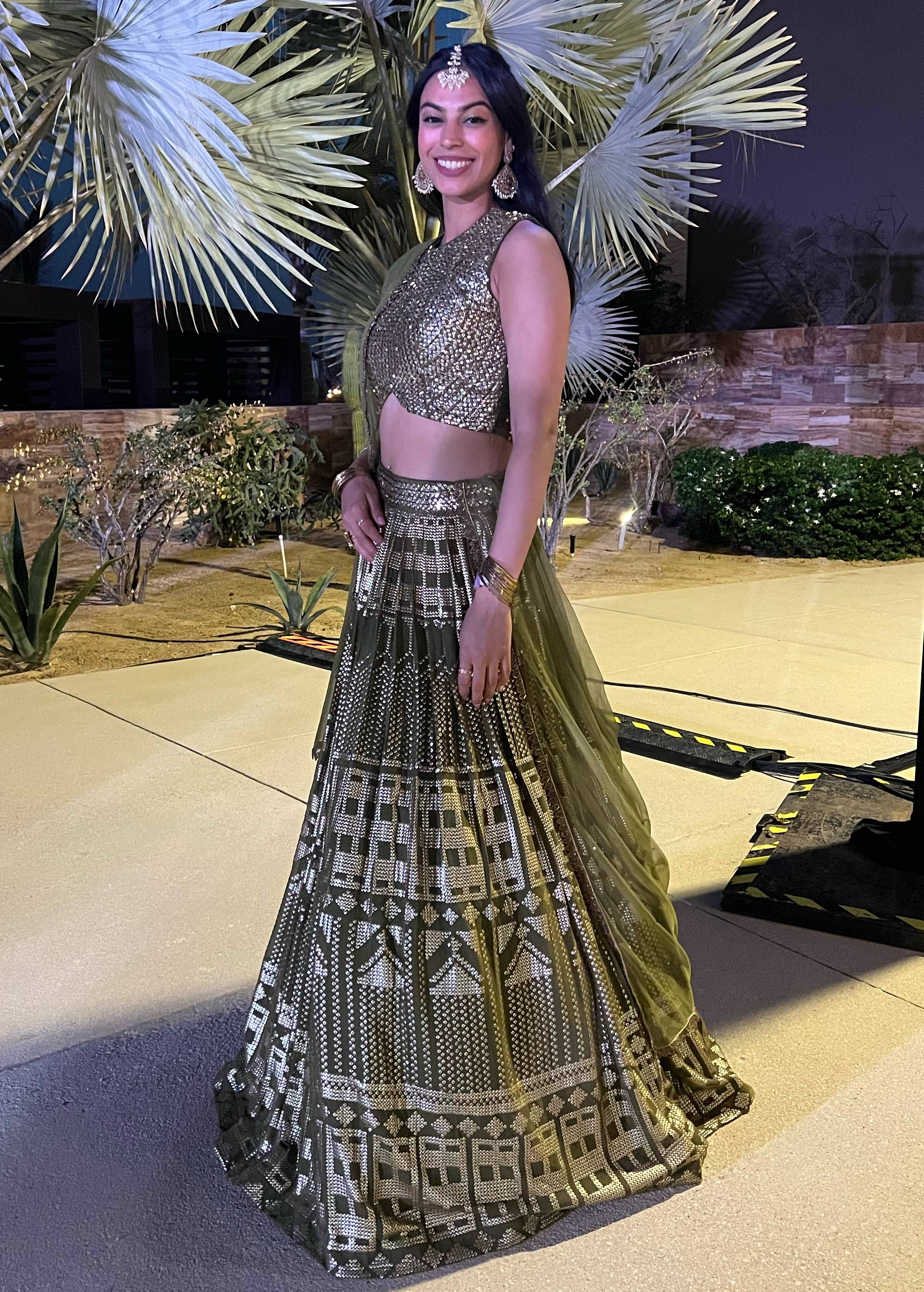 Olive and Gold Sequin Lehenga Set Image - 1
