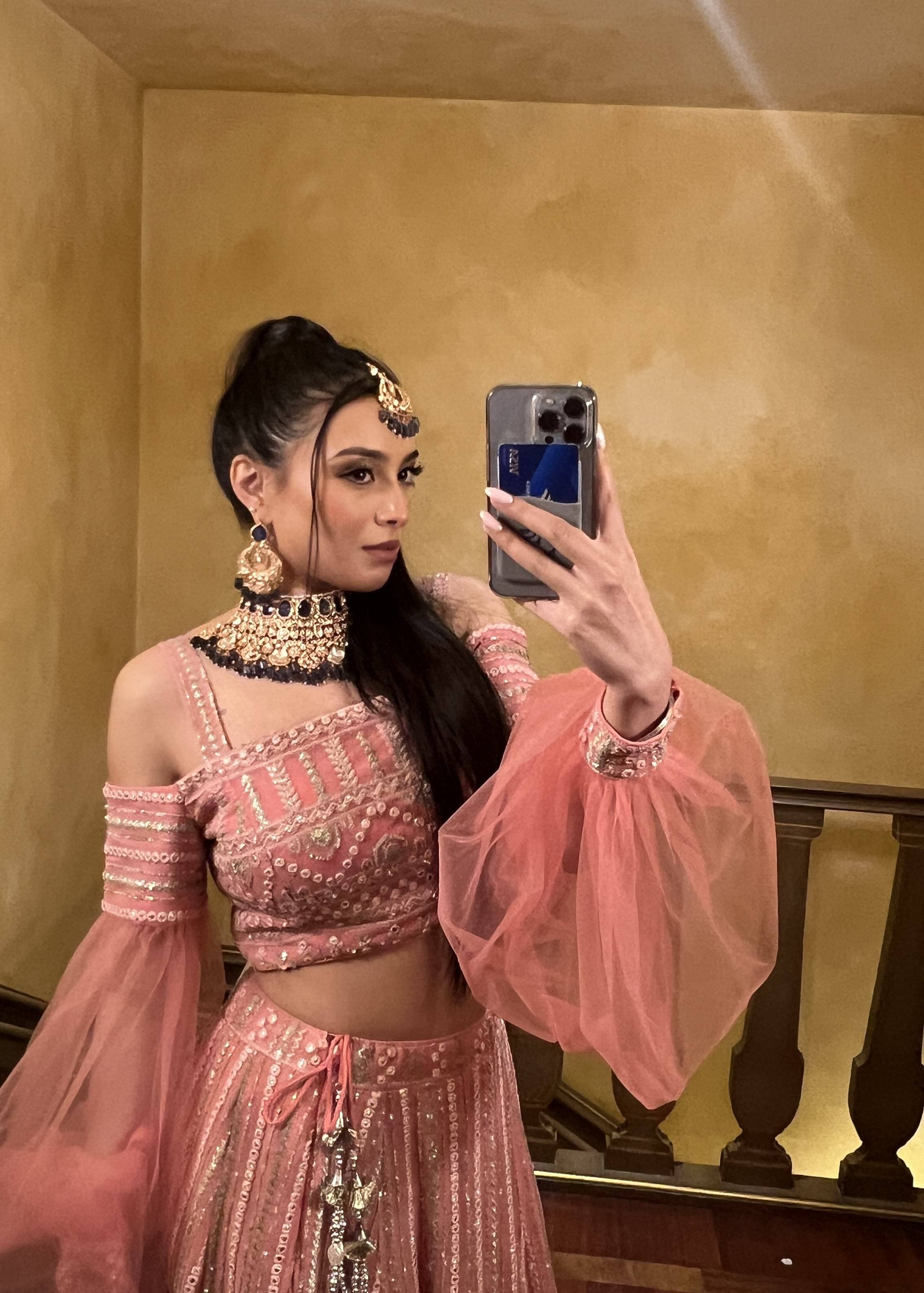 Blush Pink Balloon Sleeve Lehenga Image - 1