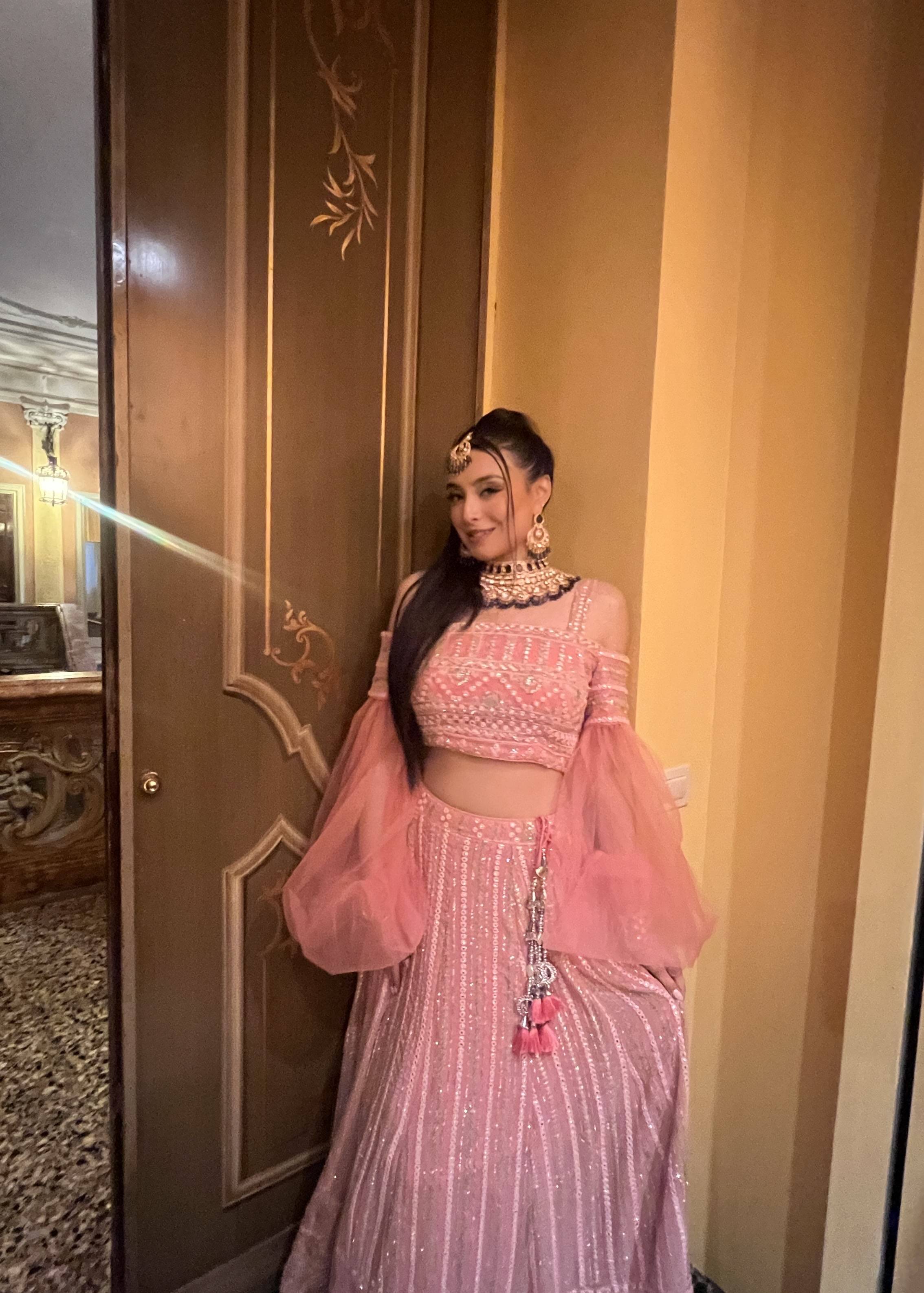 Blush Pink Balloon Sleeve Lehenga Image - 3