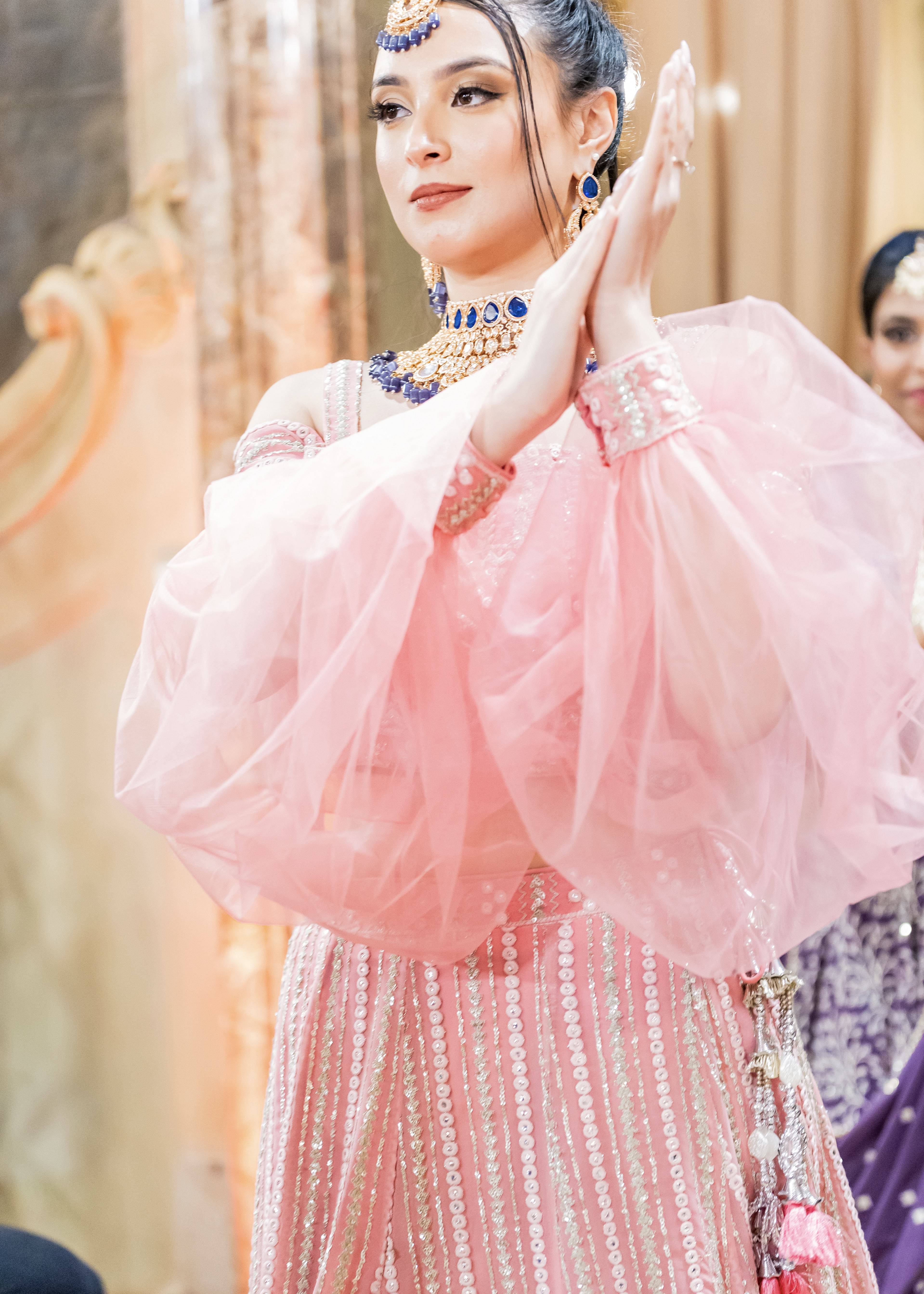 Blush Pink Balloon Sleeve Lehenga Image - 2