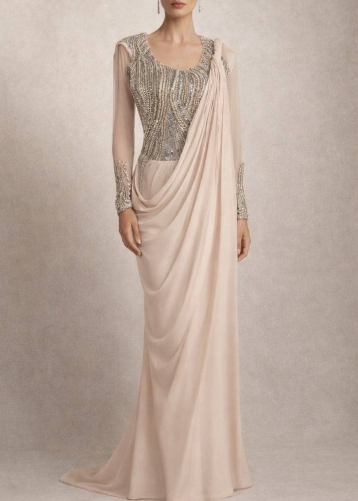 Blush Drape Concept Sari Gown Image - 0