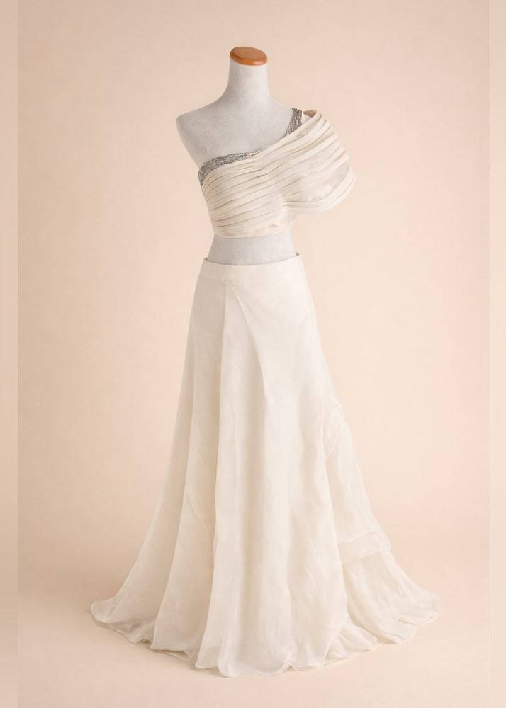 Ivory One-Shoulder Skirt Set Image - 7