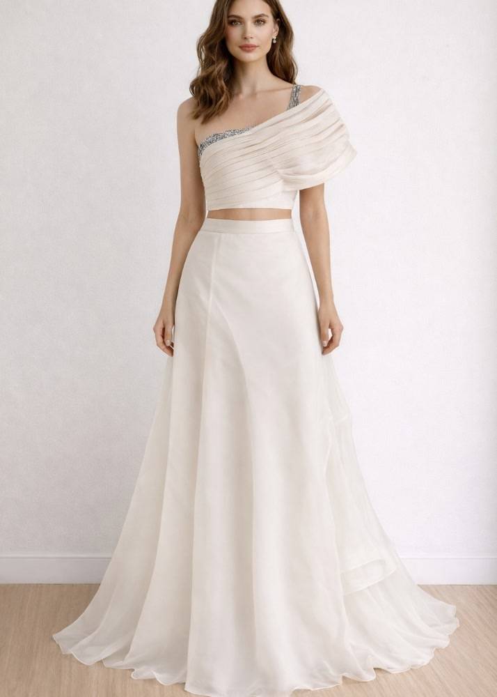 Ivory One-Shoulder Skirt Set Image - 0