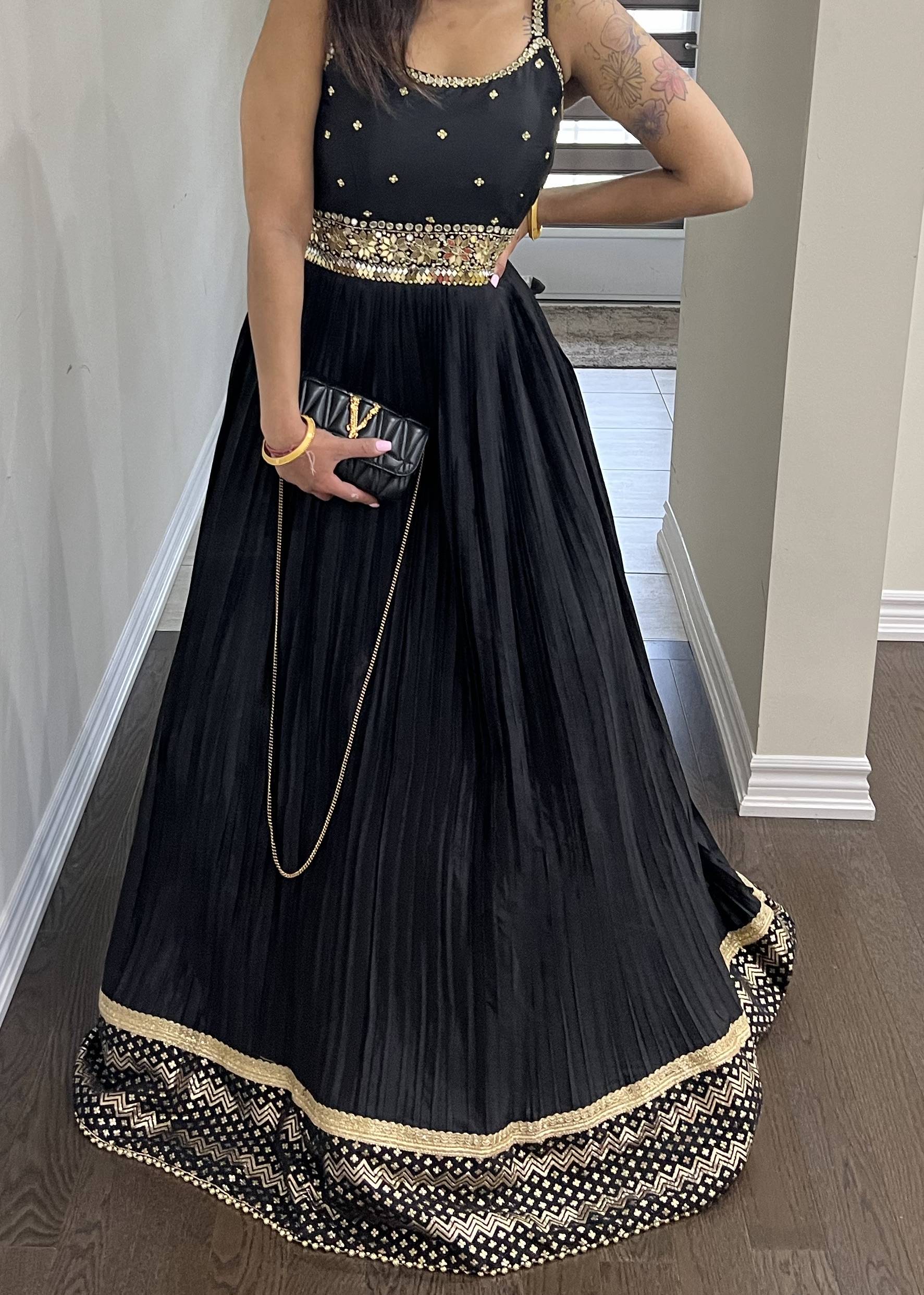 Black Mirror Work Anarkali Gown Image - 0