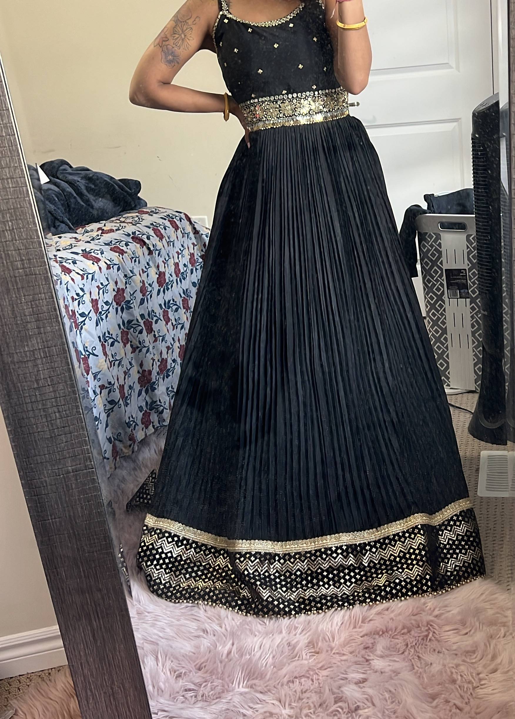 Black Mirror Work Anarkali Gown Image - 1
