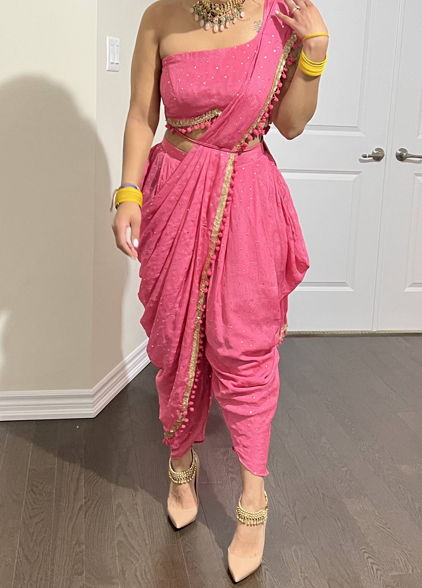 Pink Pre-Draped Dhoti Sari Image - 0