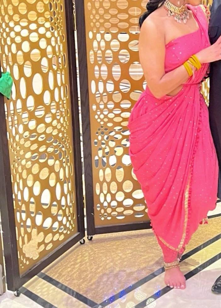 Pink Pre-Draped Dhoti Sari Image - 1
