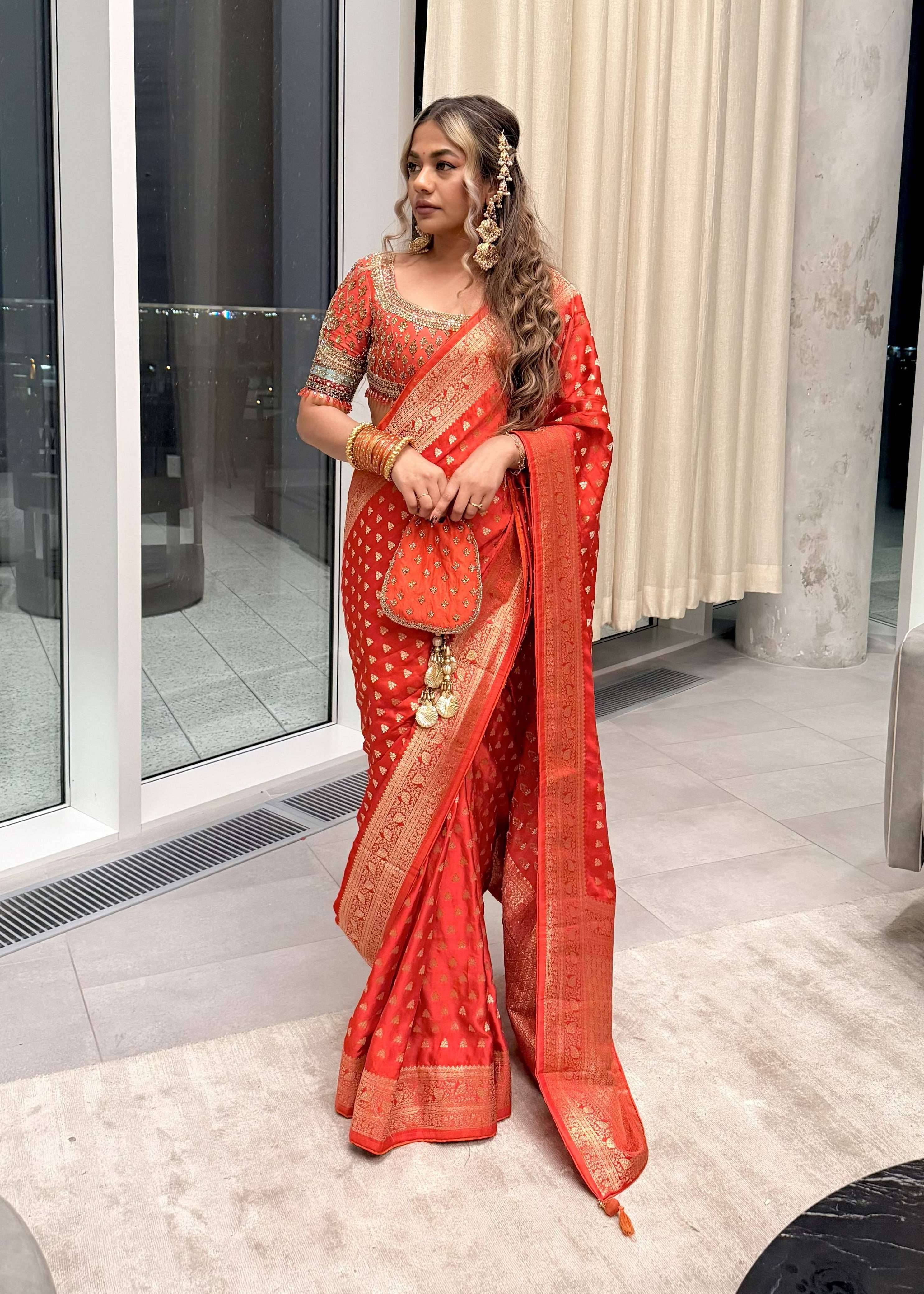 Red and Gold Zari Sari Image - 0