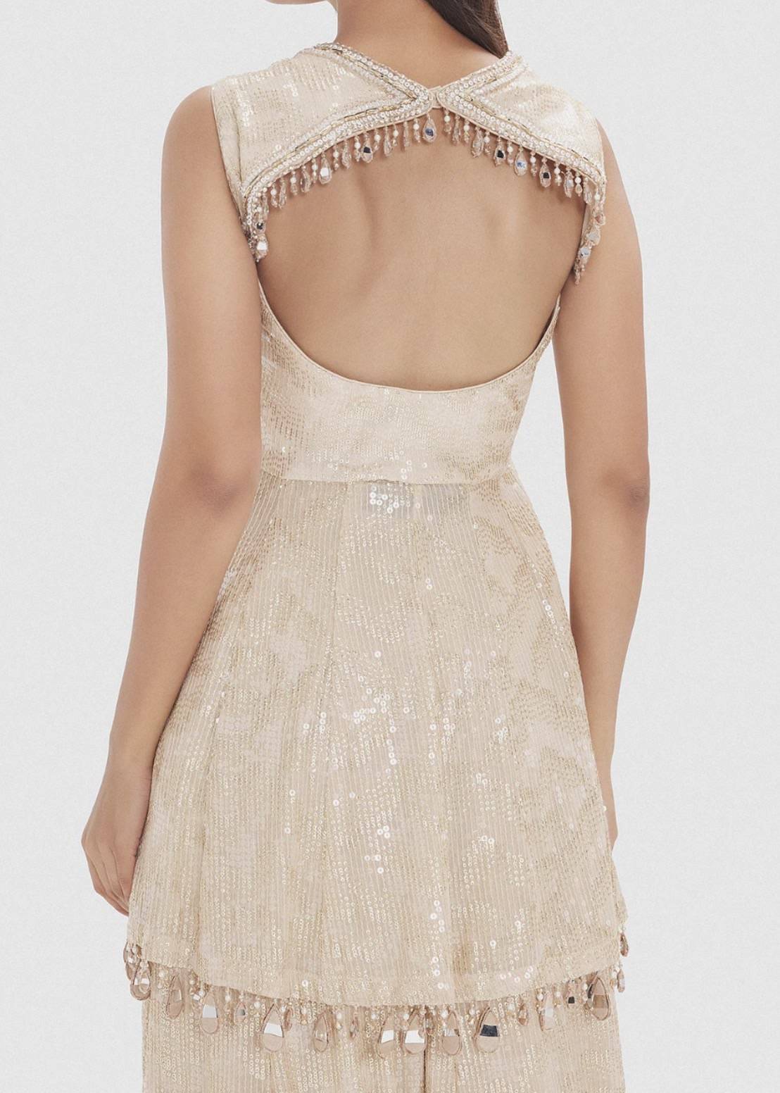 Beige Sequin Sharara Set Image - 1