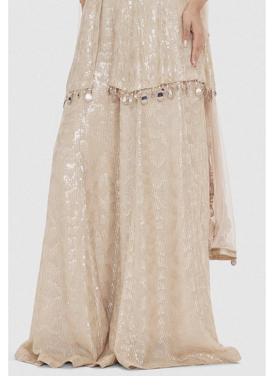Beige Sequin Sharara Set Image - 3