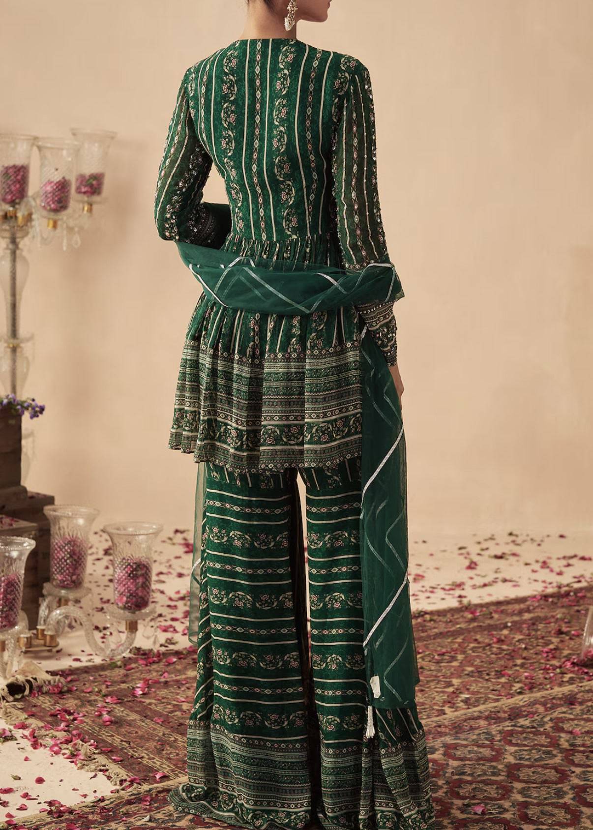 Green Printed Sharara Set Image - 1