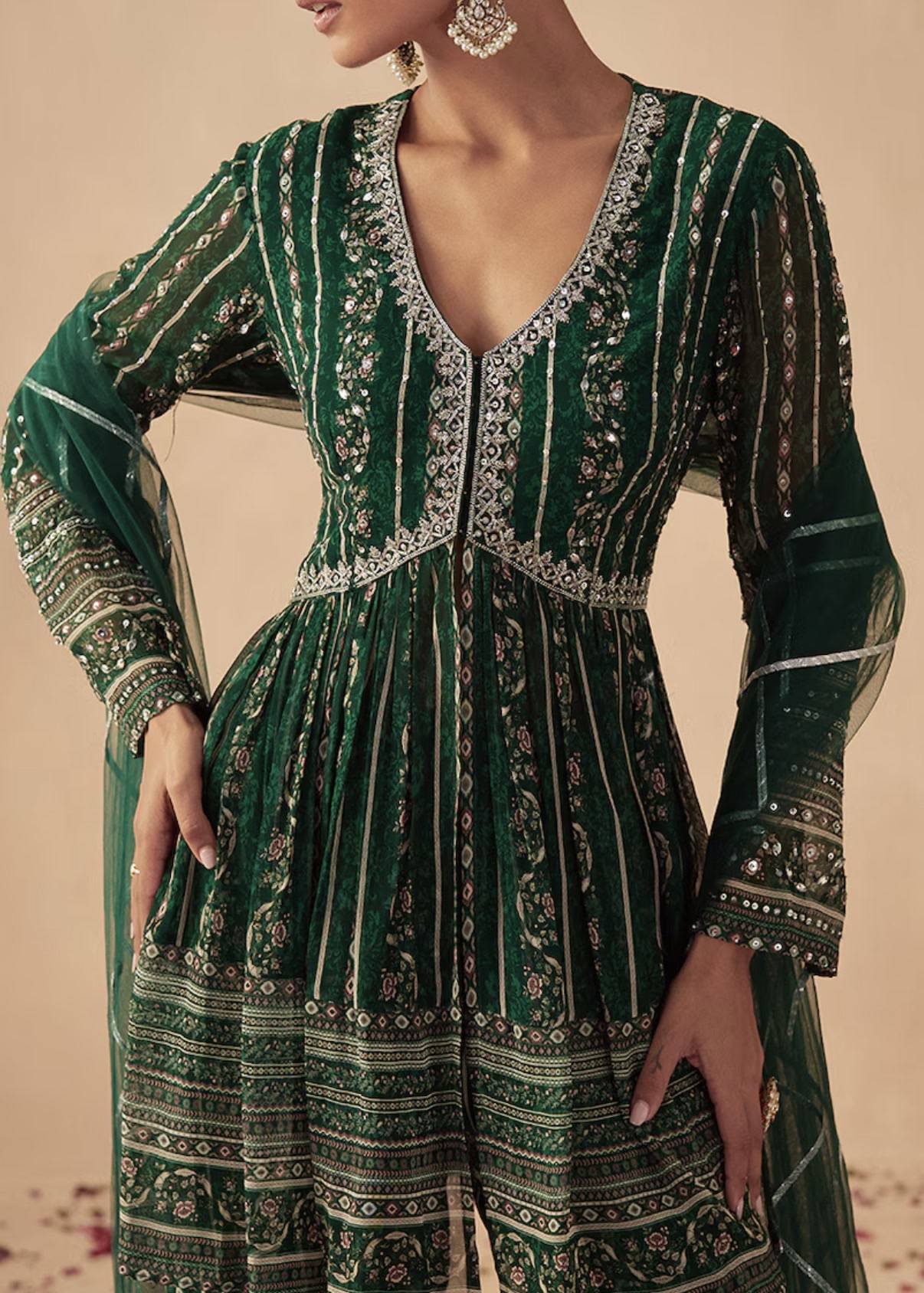 Green Printed Sharara Set Image - 2