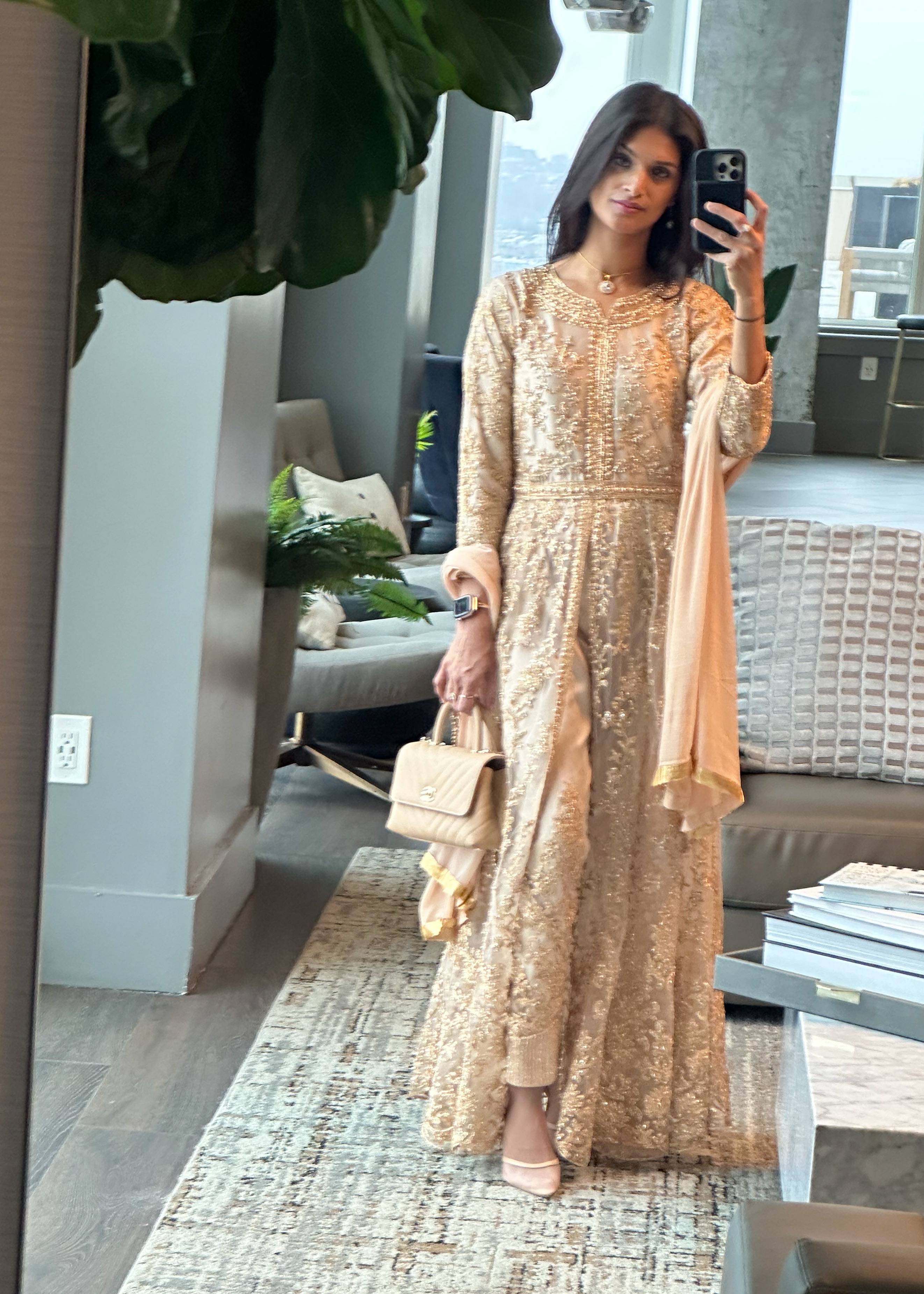 Champagne Gold Embroidered Anarkali Suit Image - 2