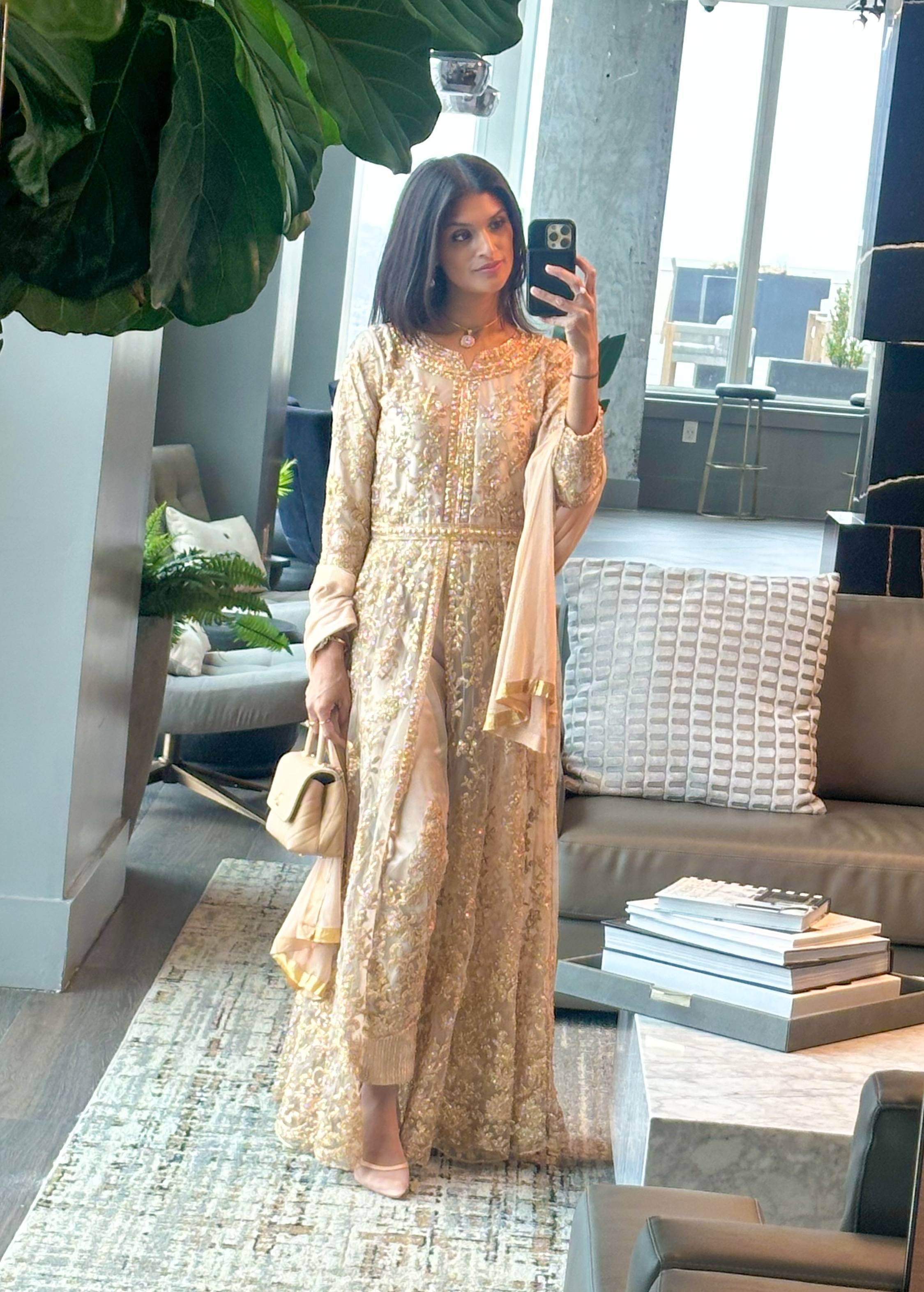 Champagne Gold Embroidered Anarkali Suit Image - 1