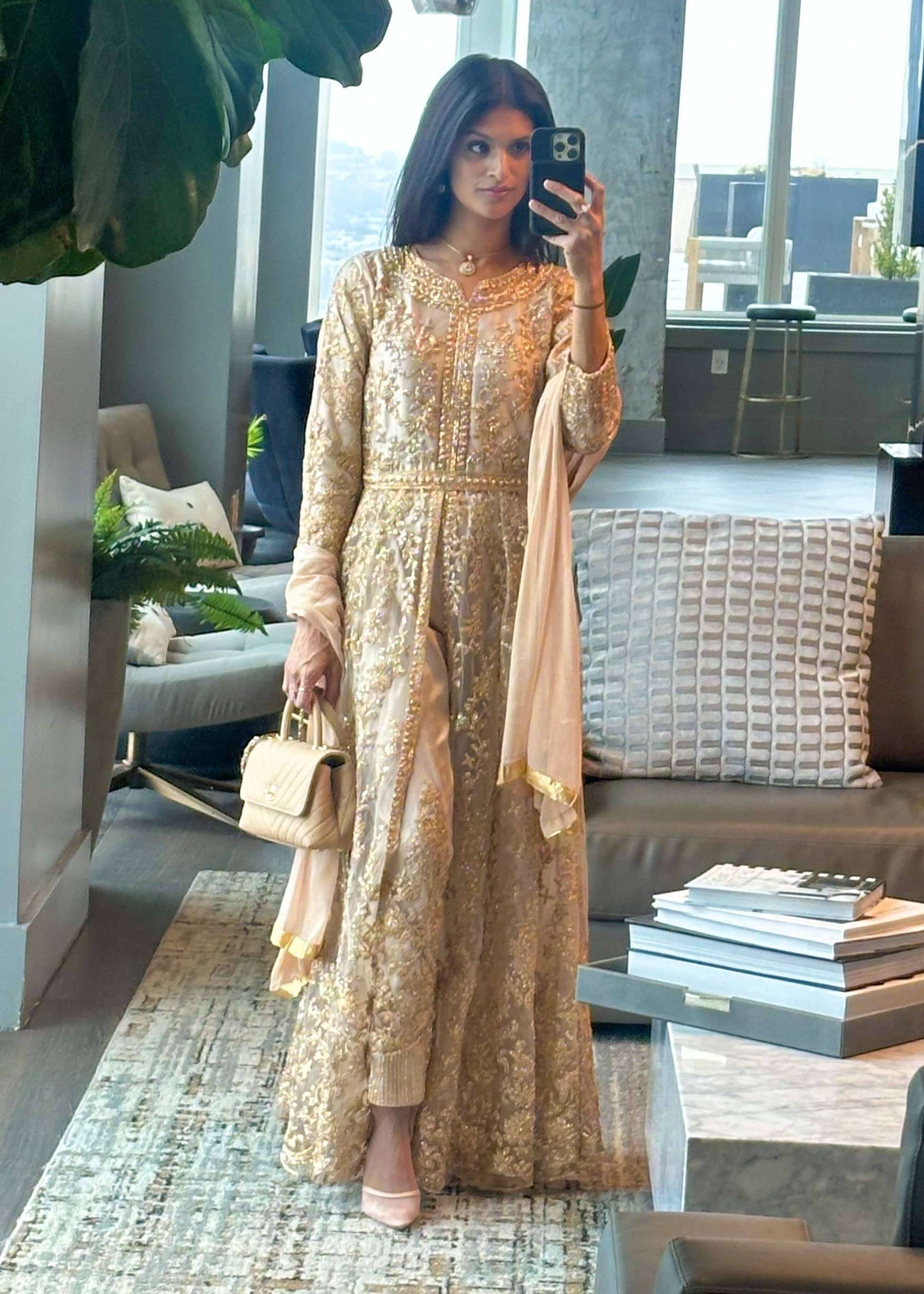 Champagne Gold Embroidered Anarkali Suit Image - 0