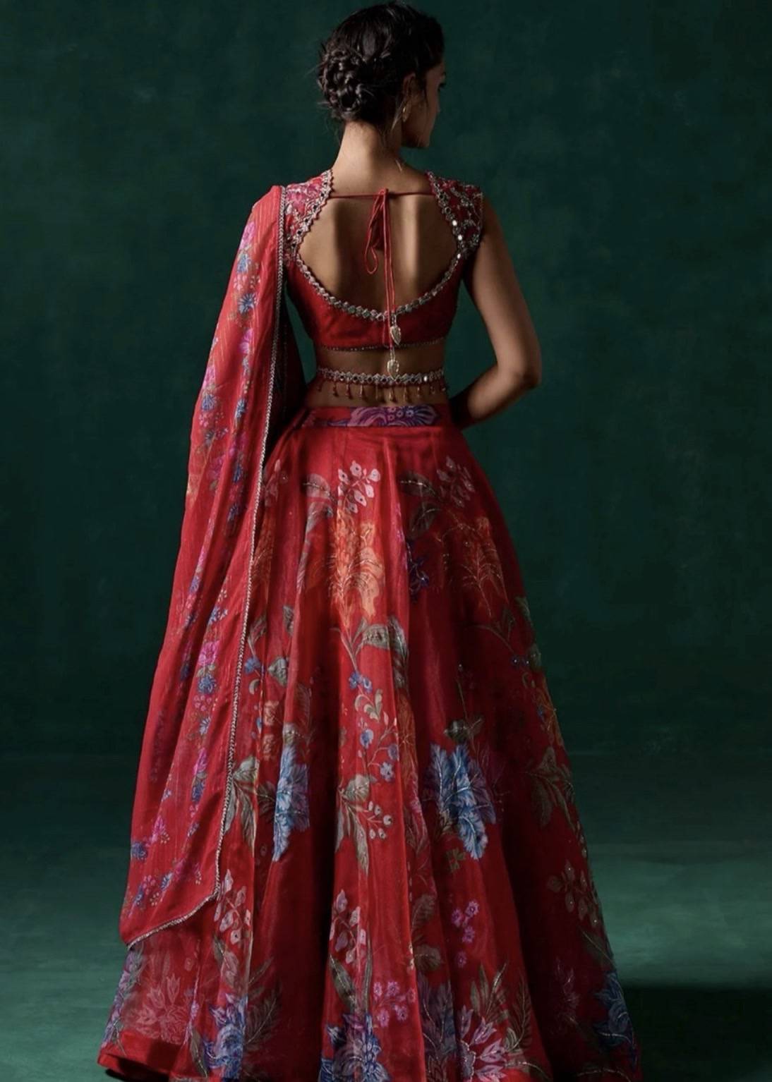 Red Floral Printed Lehenga Image - 2