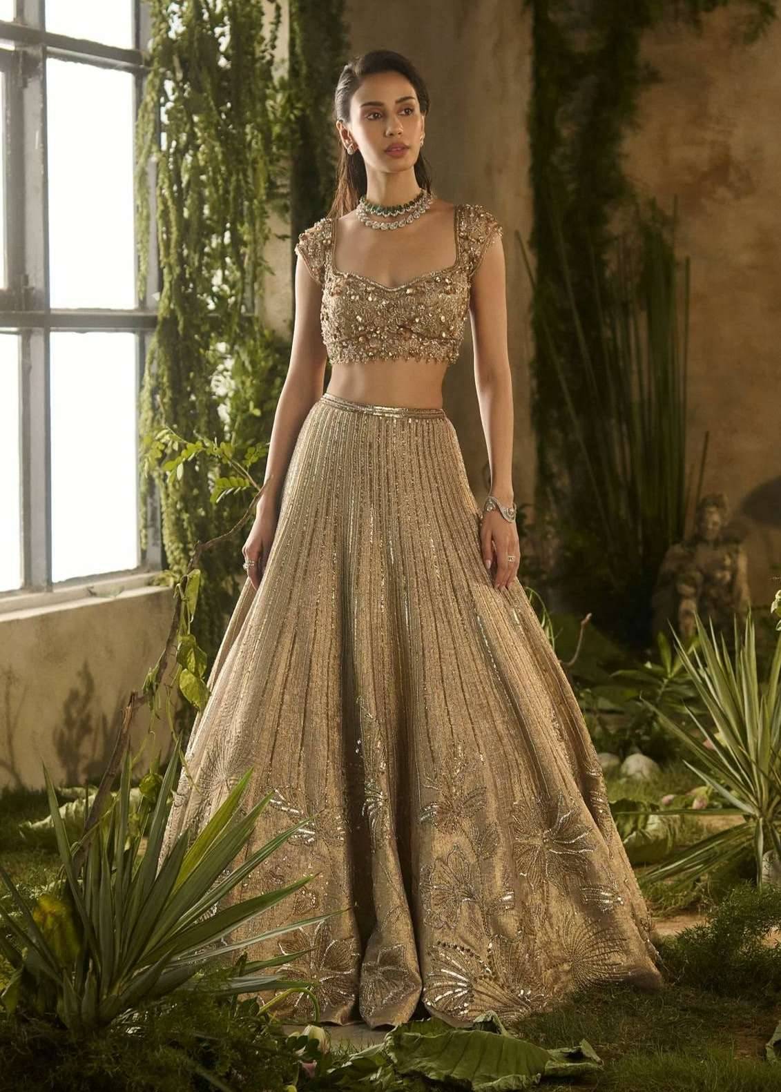 Gold Sequin Lehenga Set Image - 0