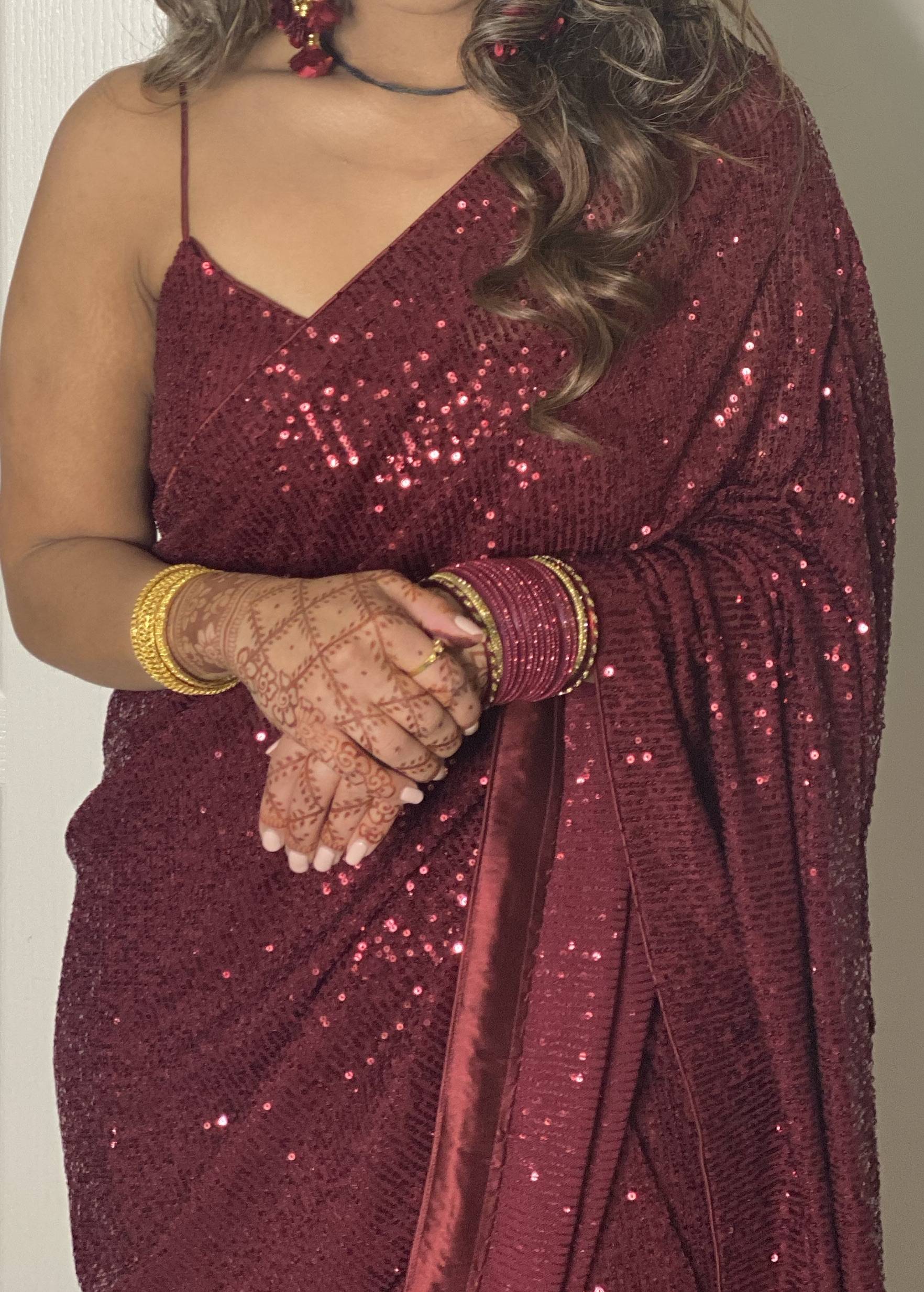 Maroon Sequin Sari Image - 1