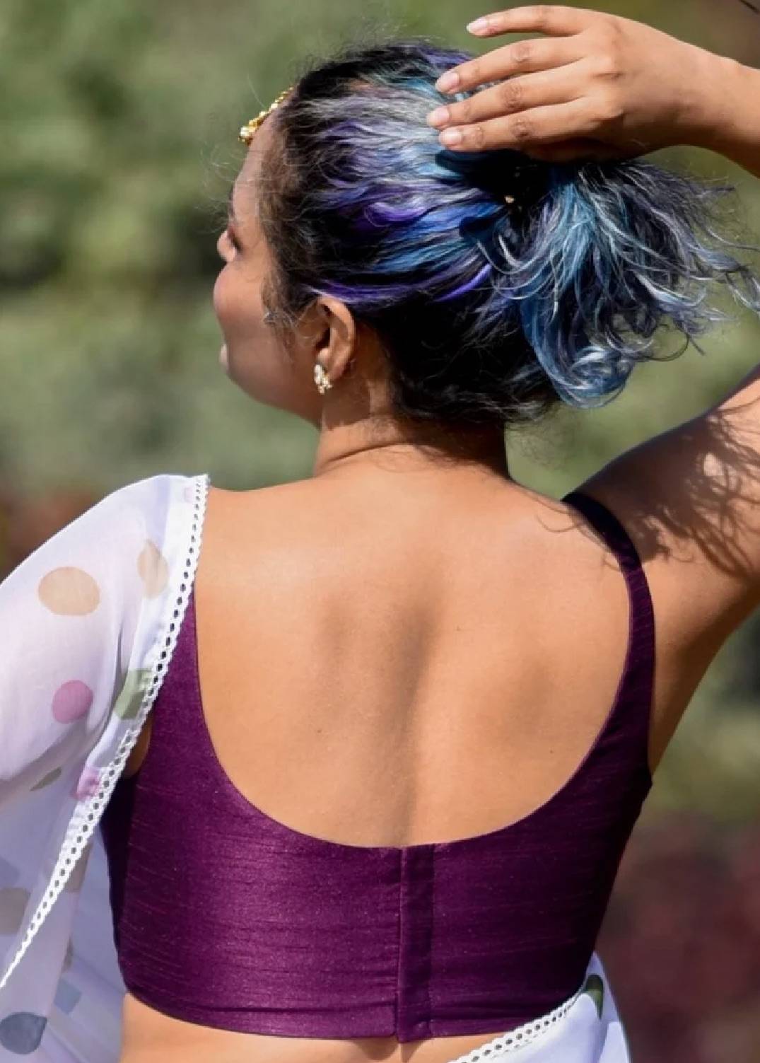 Purple Scoop Back Sari Blouse Image - 2