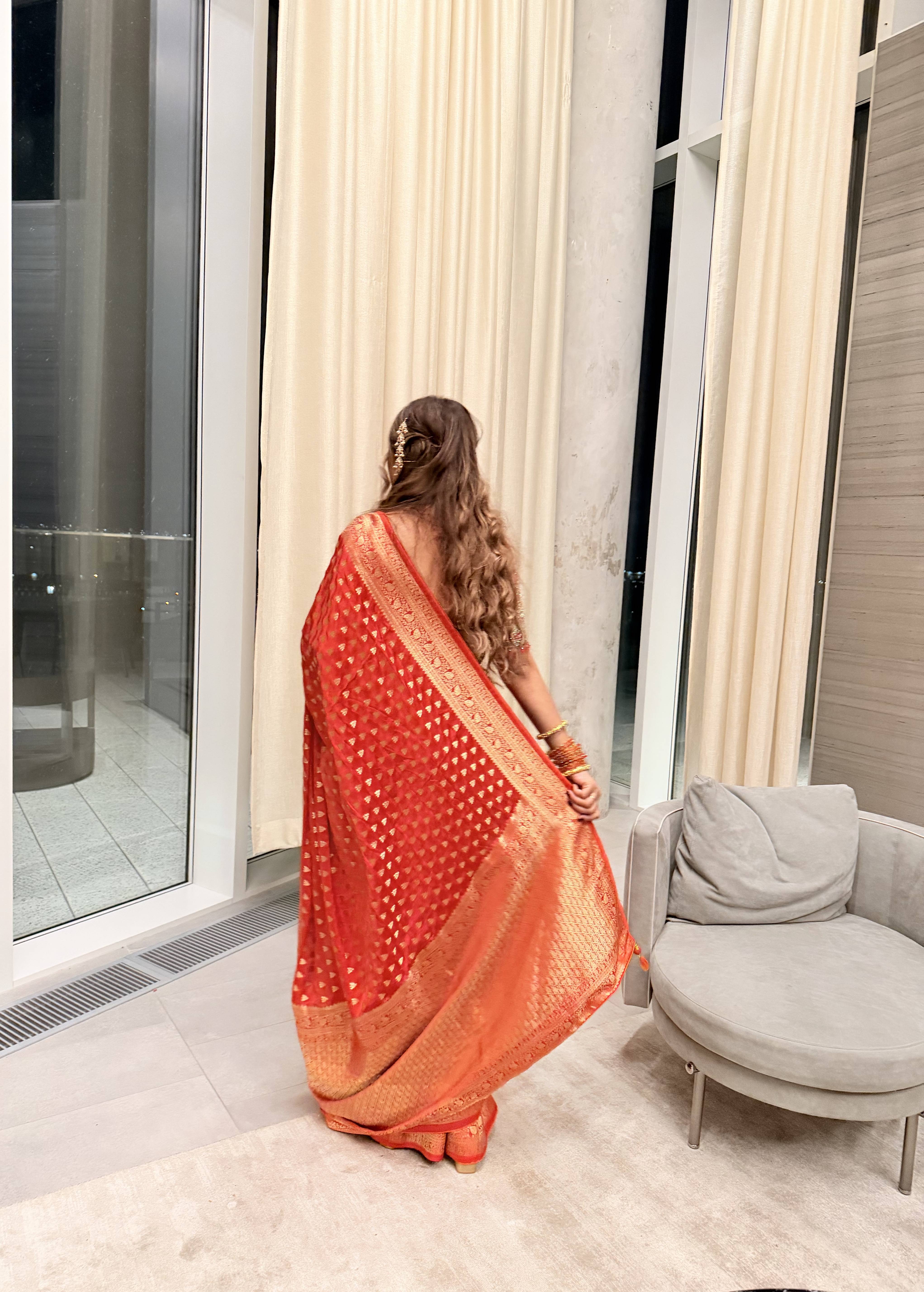 Red and Gold Zari Sari Image - 2