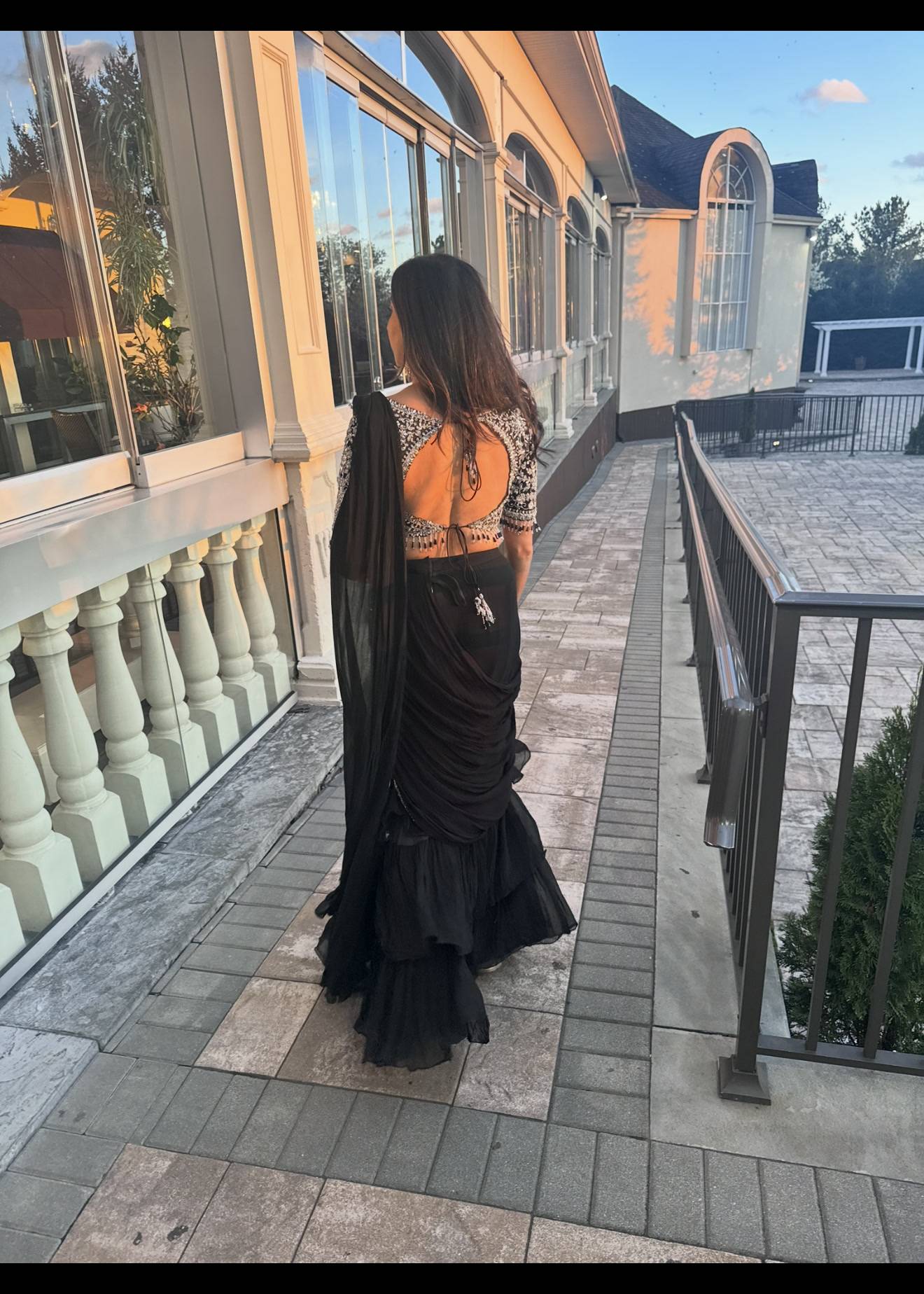 Black Ruffle Pre-Draped Sari Image - 2
