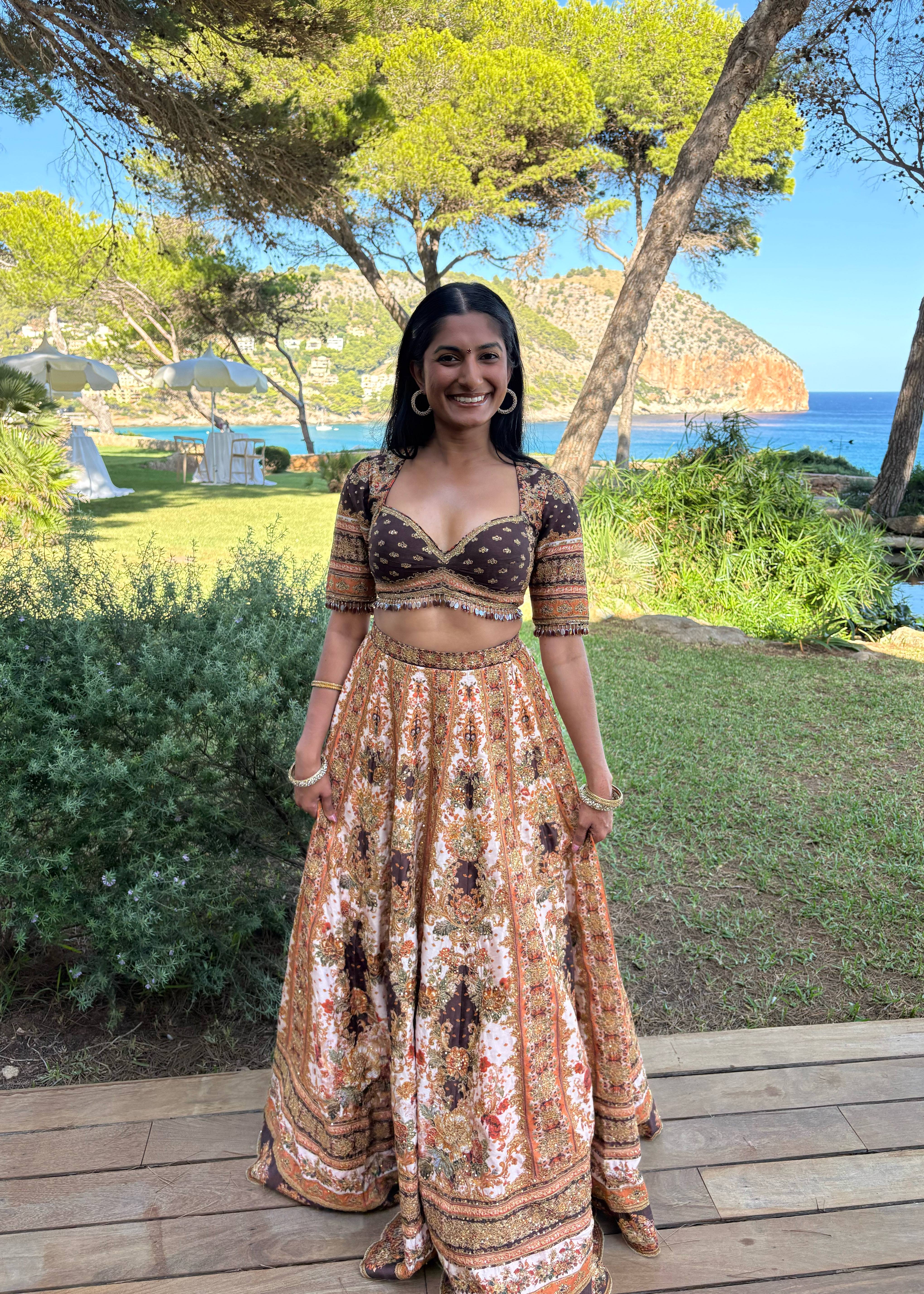 Ivory and Rust Floral Lehenga Image - 2