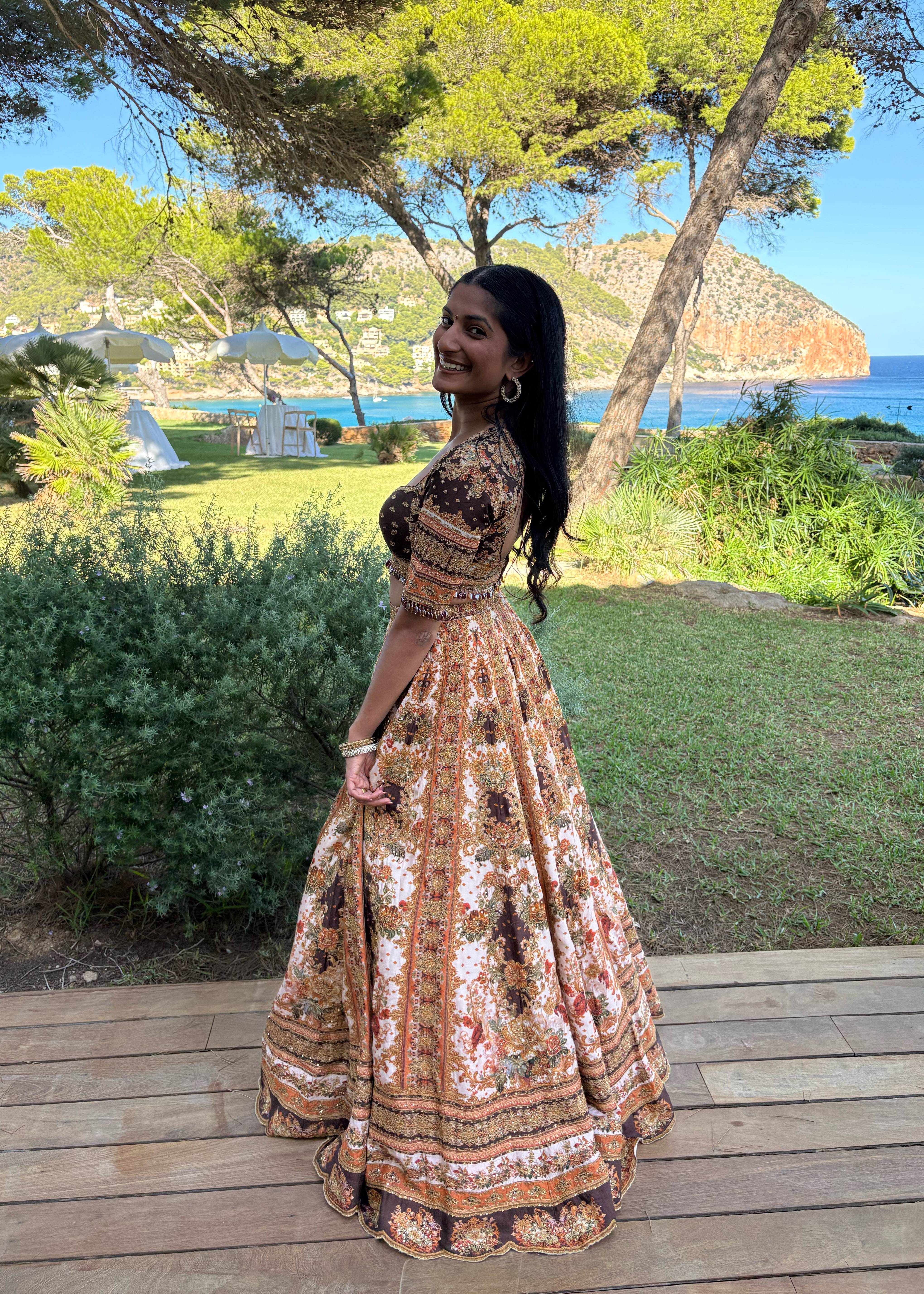 Ivory and Rust Floral Lehenga Image - 1