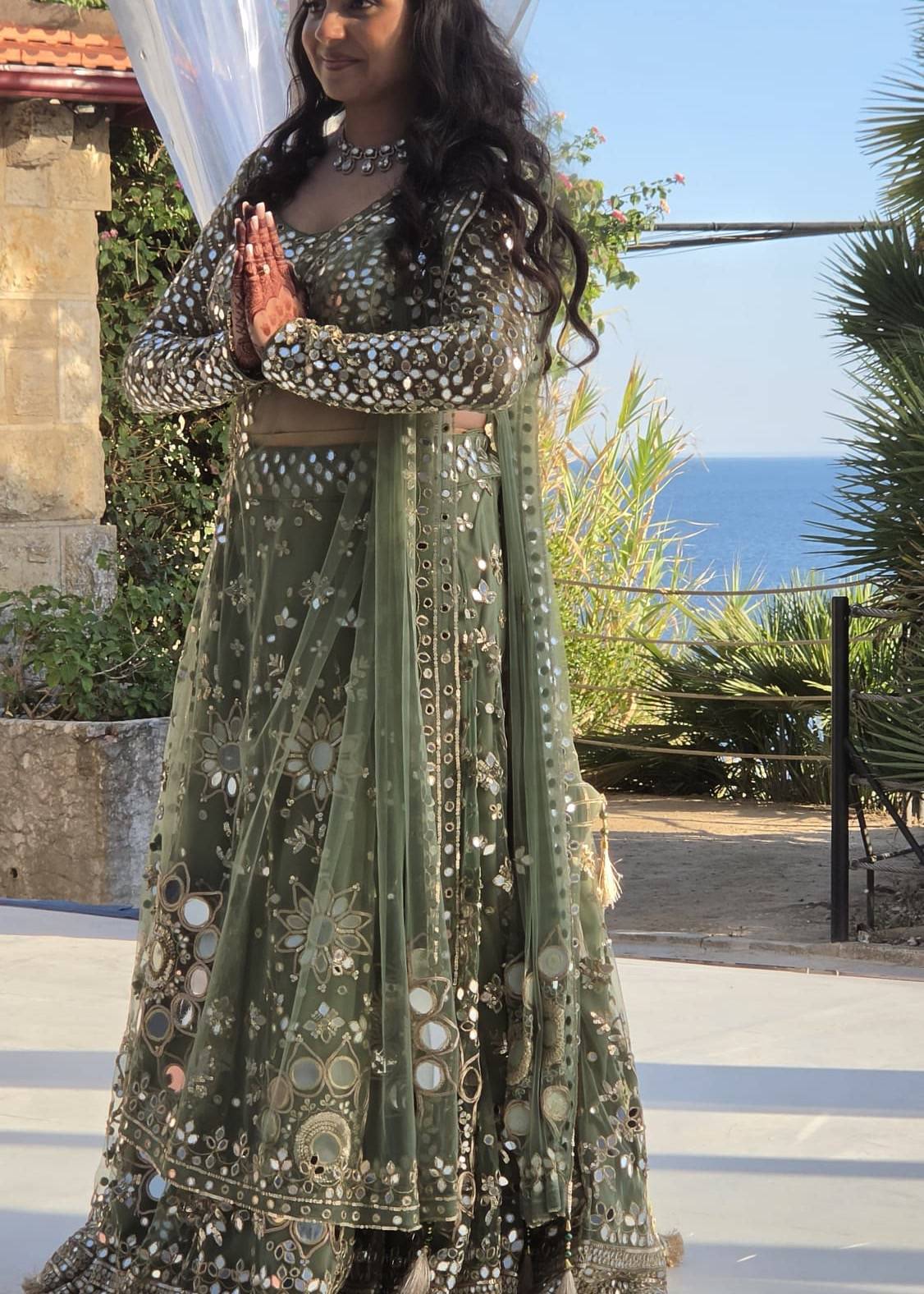 Olive Green Mirrorwork Lehenga Image - 0
