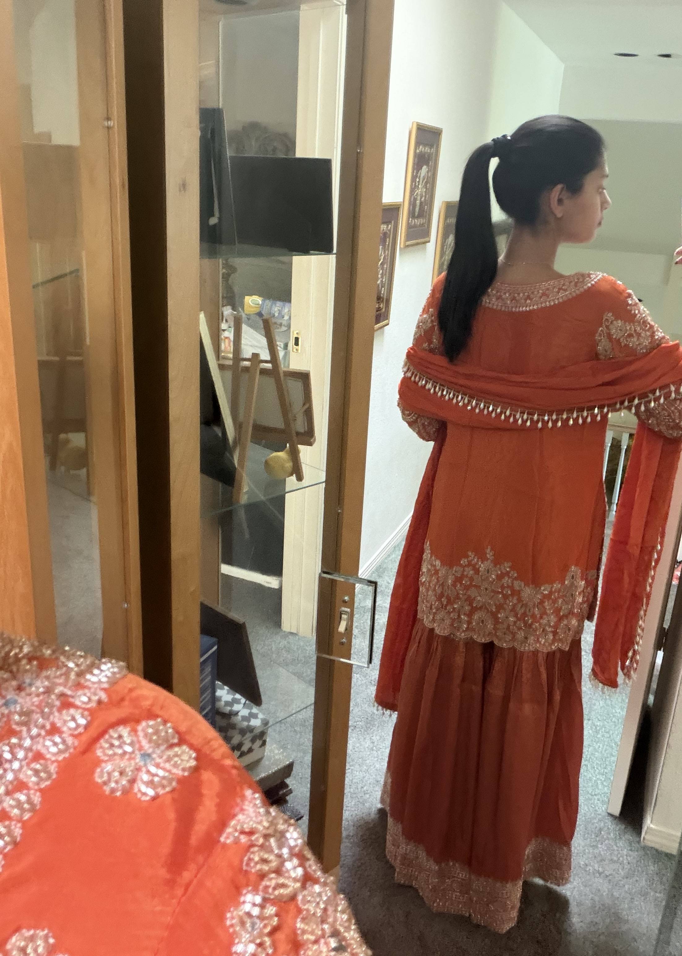 Orange Embroidered Sharara Set Image - 2
