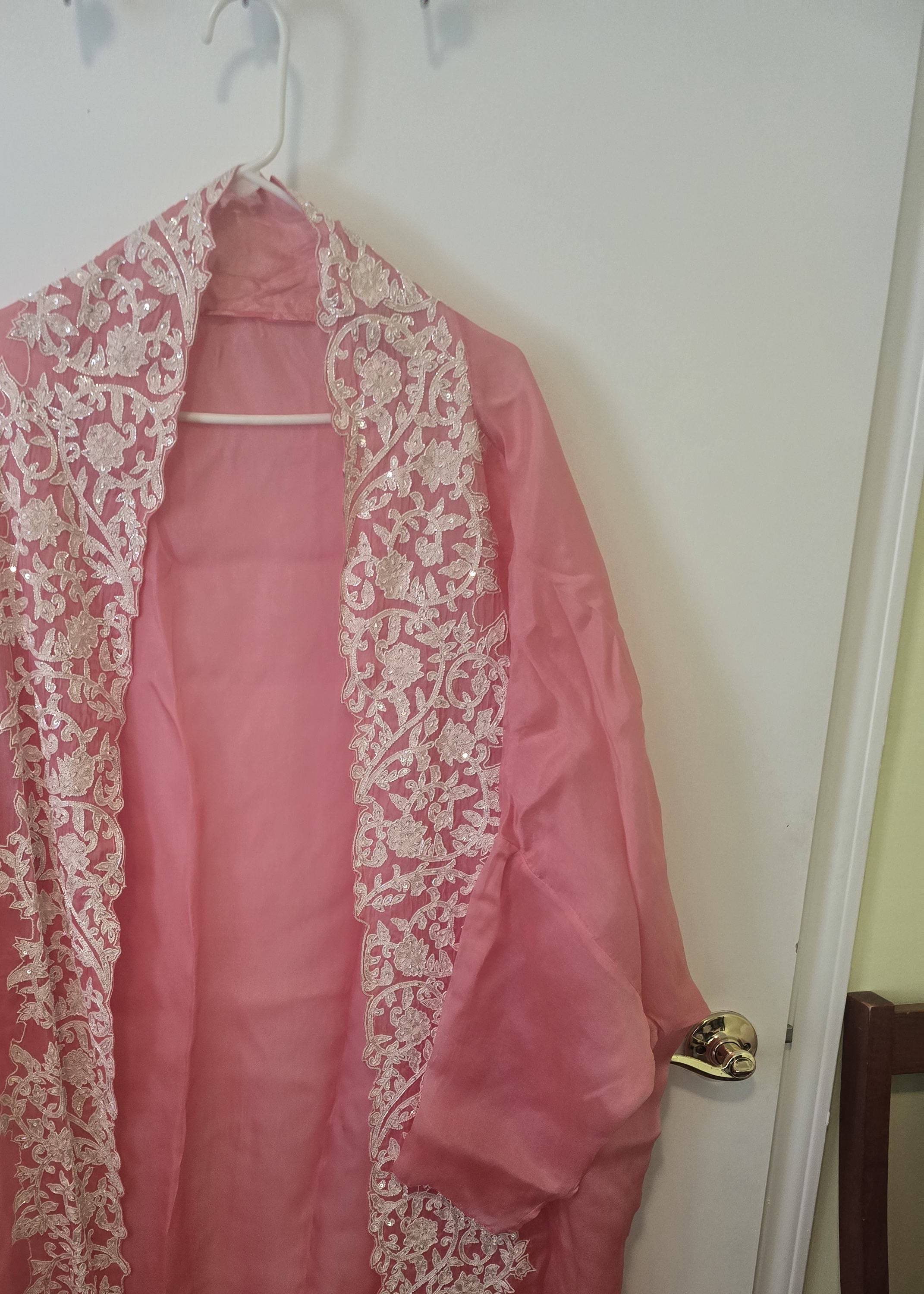 Coral Pink Embroidered Co-Ord Set Image - 5