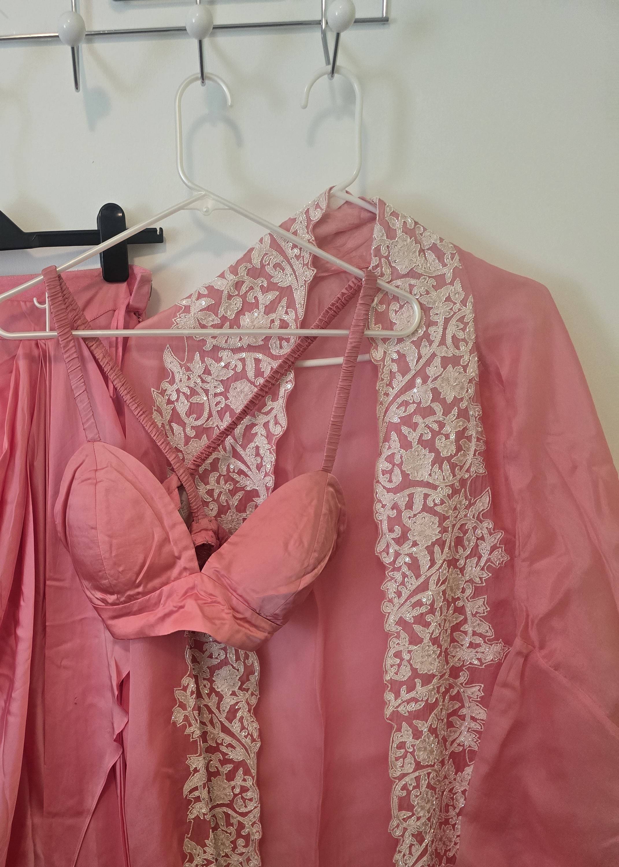 Coral Pink Embroidered Co-Ord Set Image - 2