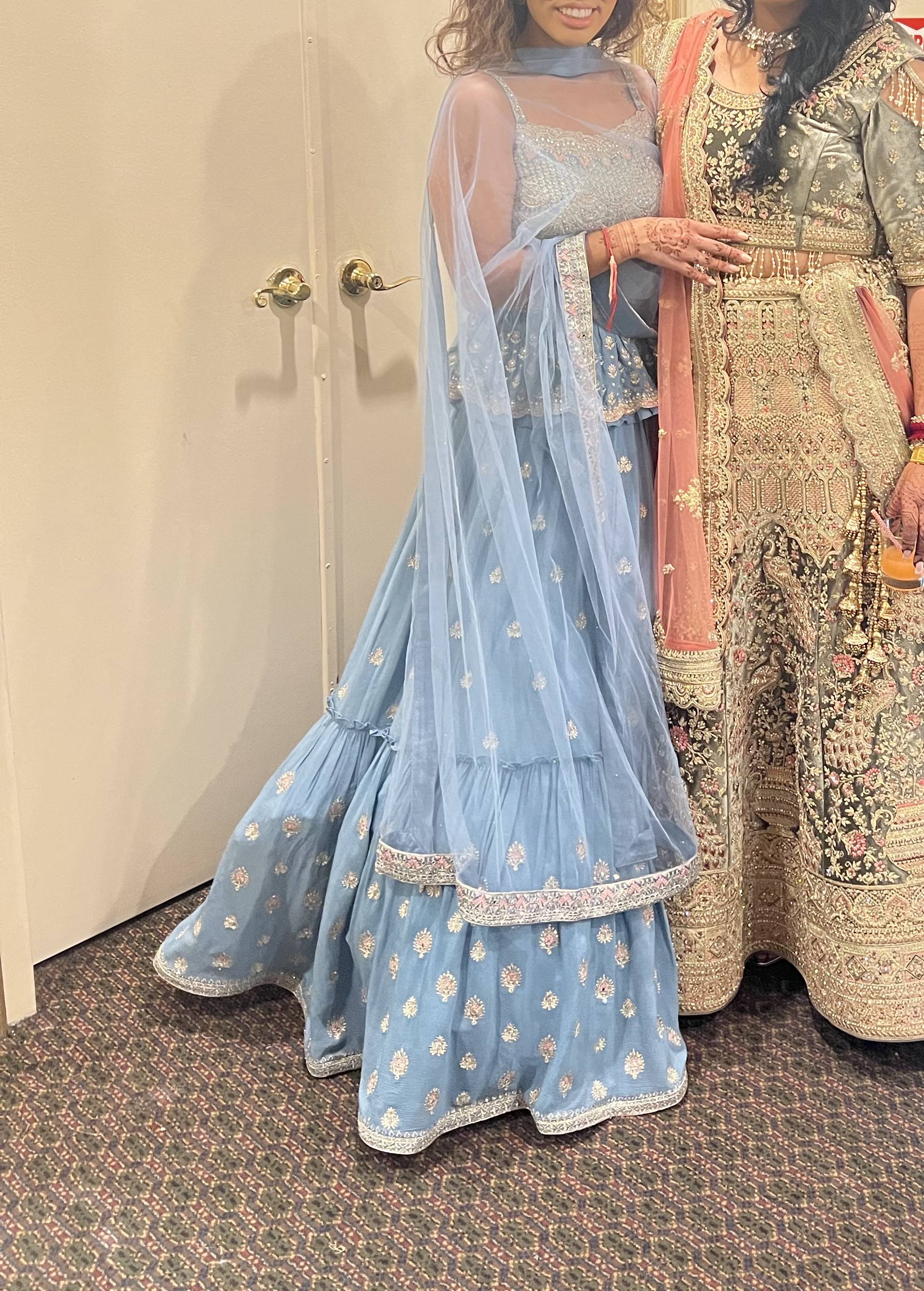 Blue and Gold Peplum Lehenga Image - 1
