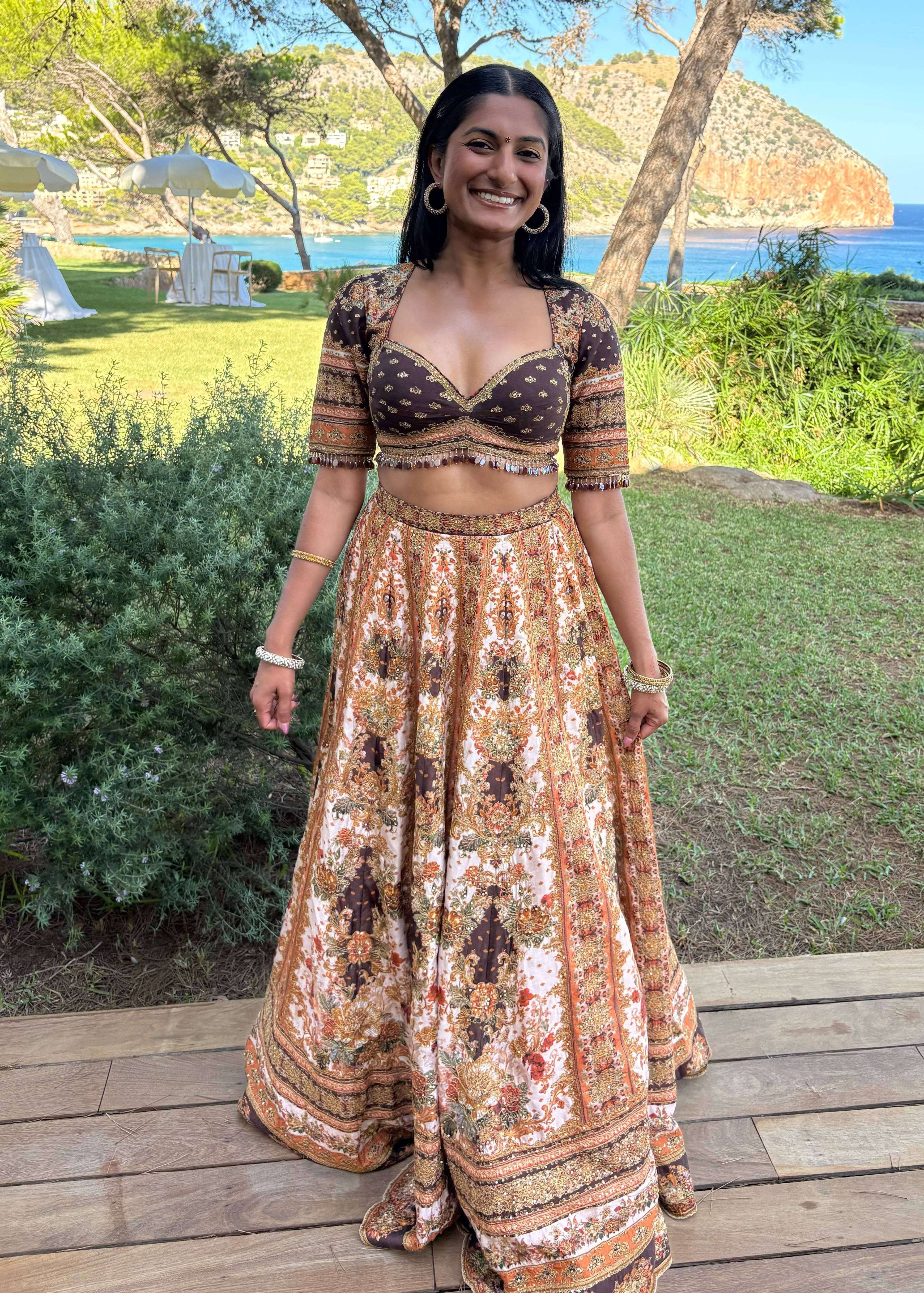 Ivory and Rust Floral Lehenga Image - 0
