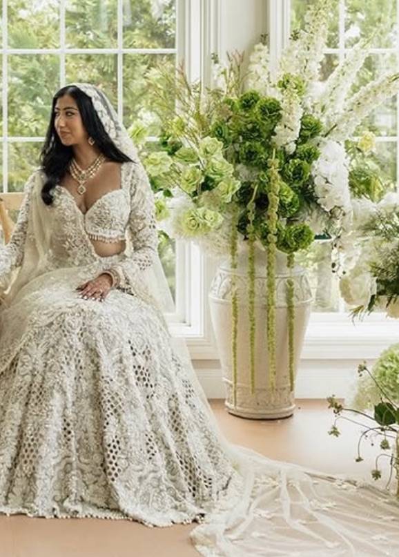 Ivory Pearl Cutwork Bridal Lehenga Image - 2