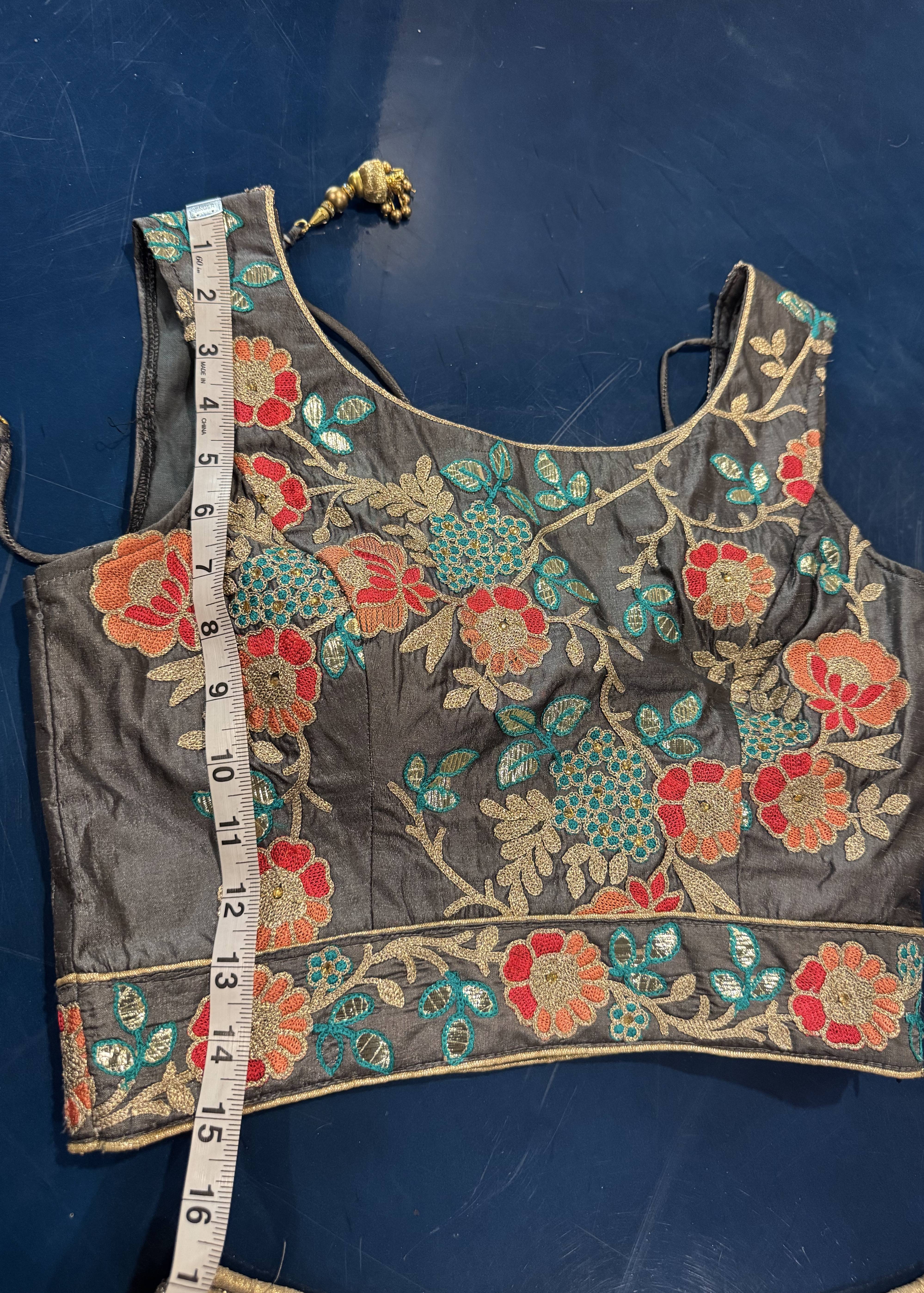 Gray Floral Embroidered Lehenga Set Image - 4