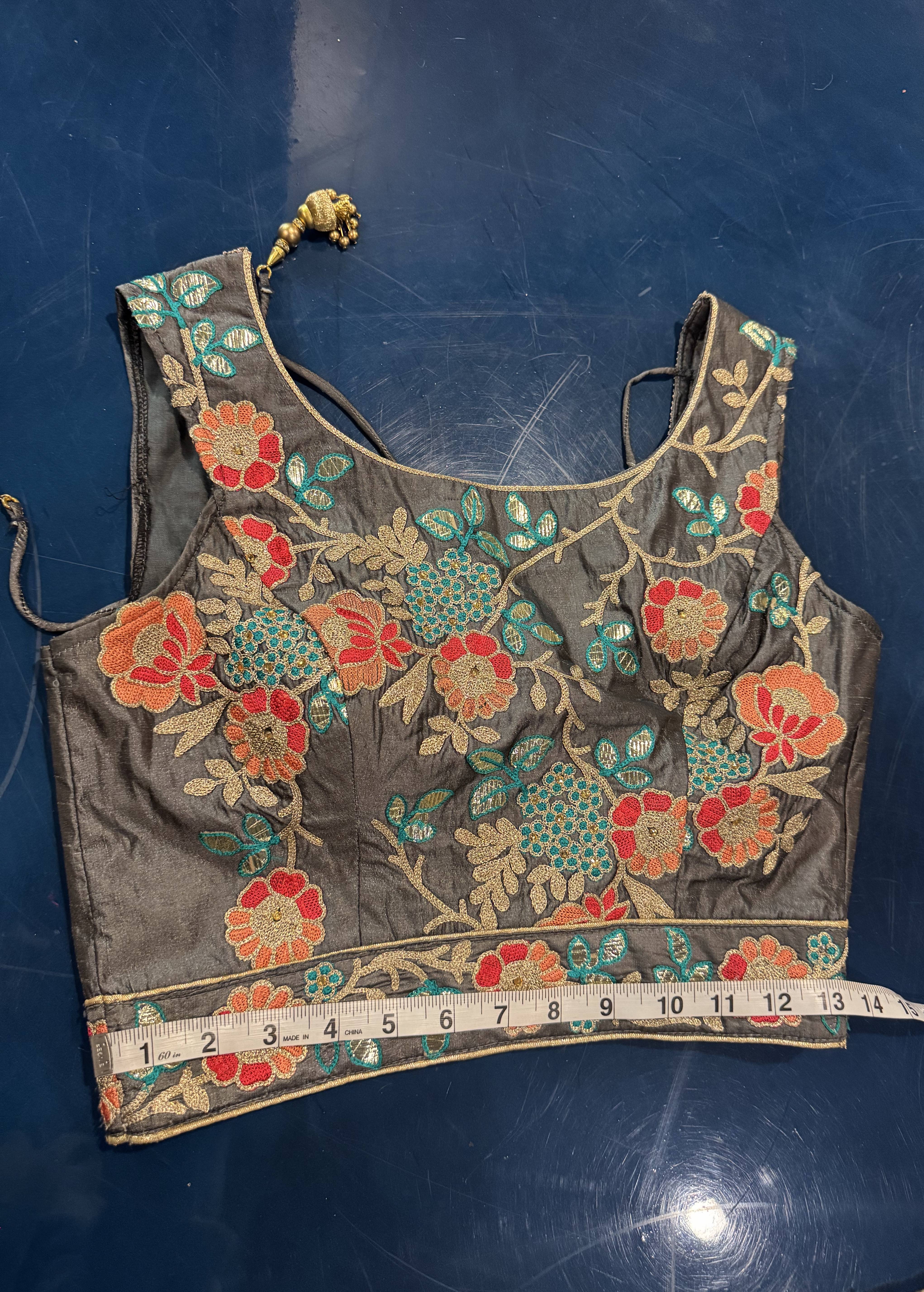 Gray Floral Embroidered Lehenga Set Image - 5