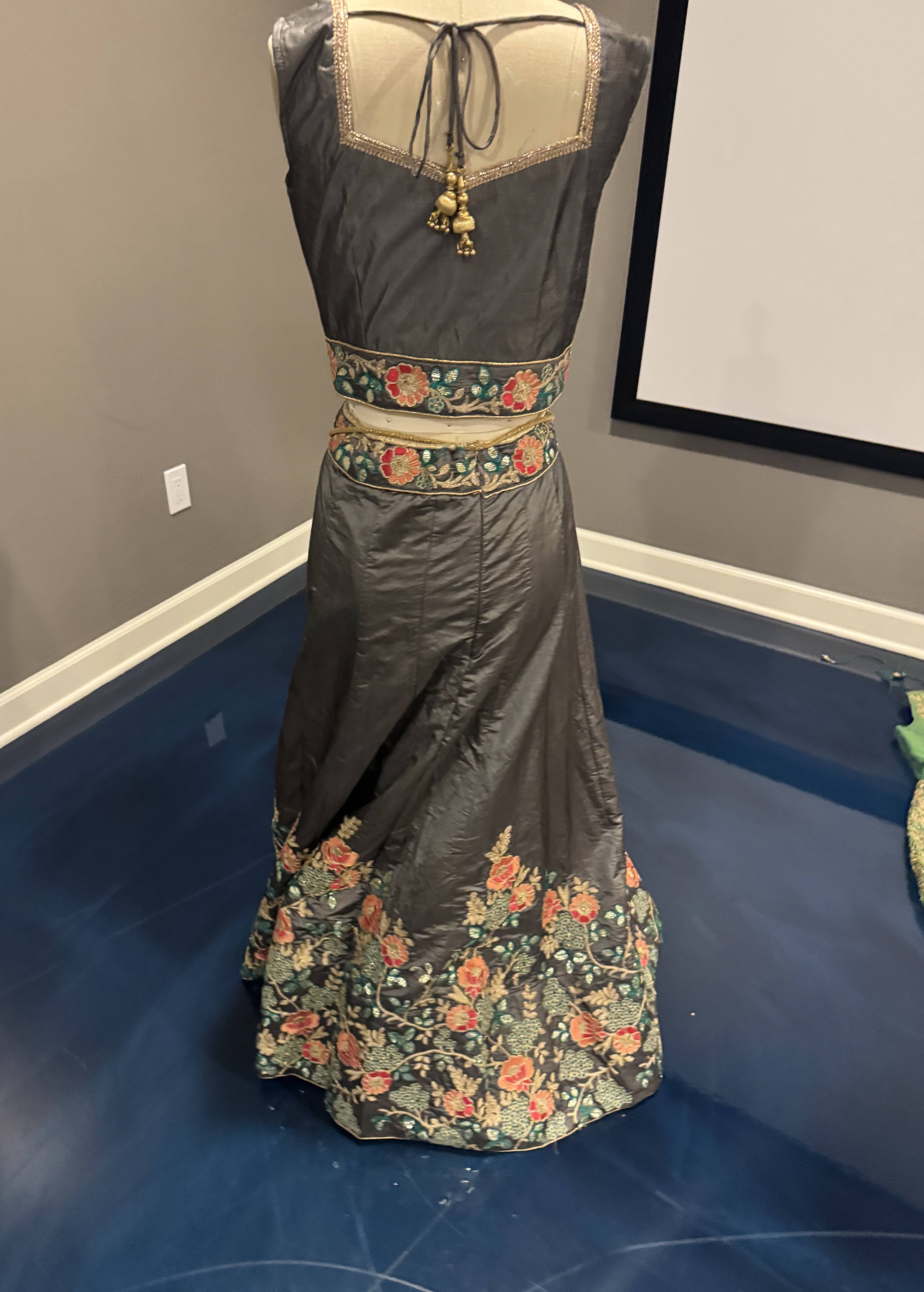 Gray Floral Embroidered Lehenga Set Image - 1