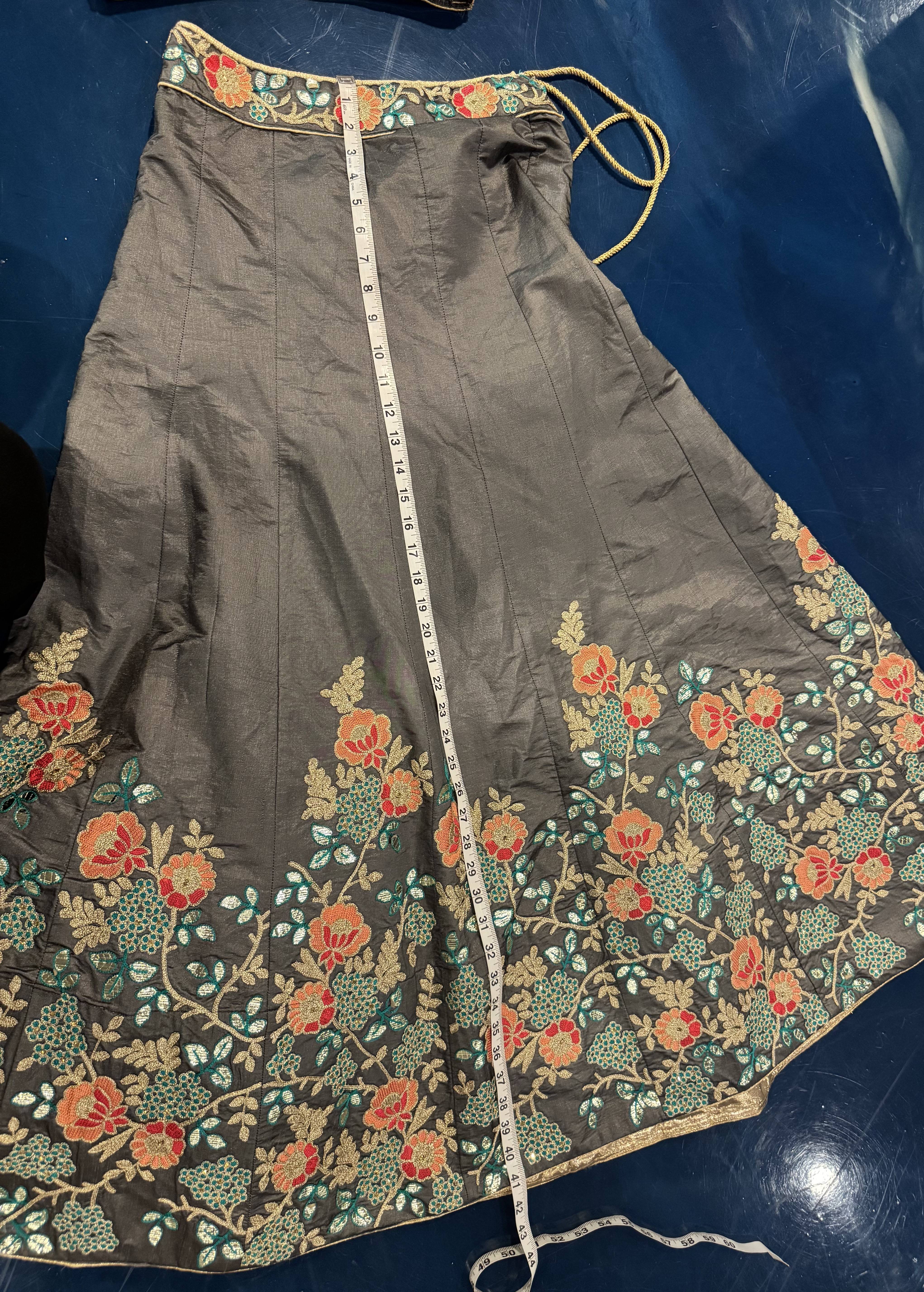 Gray Floral Embroidered Lehenga Set Image - 6
