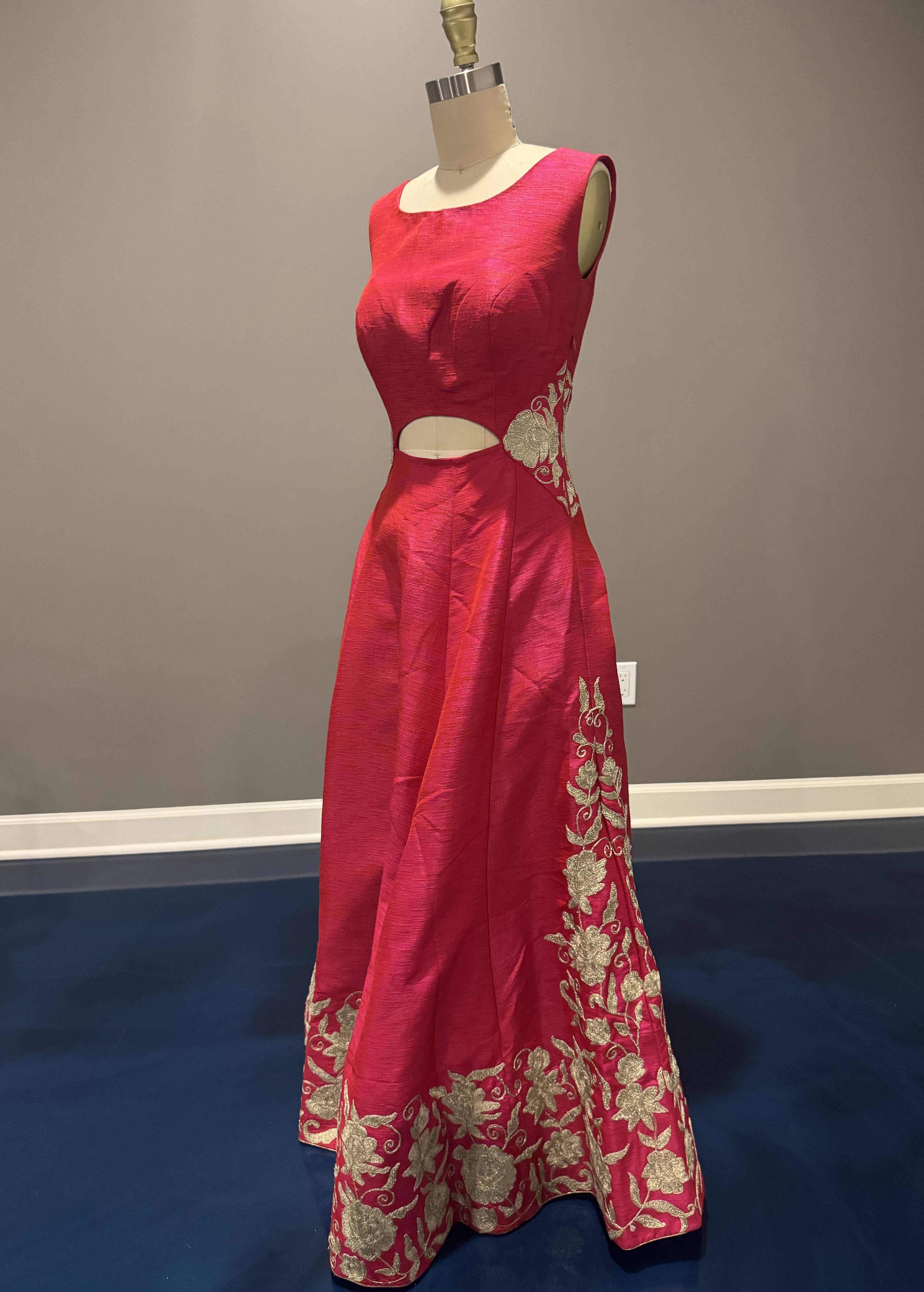 Rani Pink Gold Embroidered Gown Image - 0